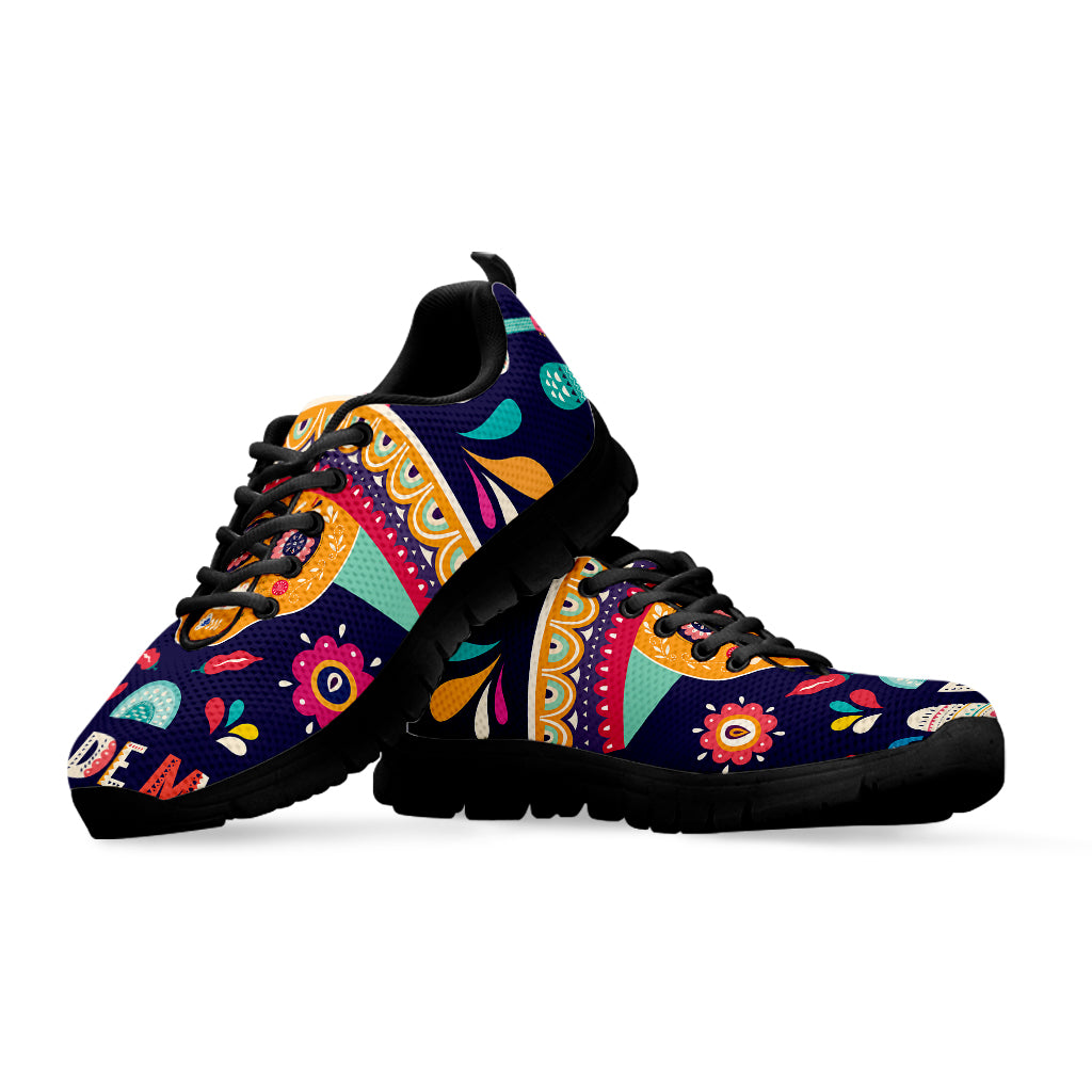 Mexican Skull Cinco de Mayo Print Black Sneakers