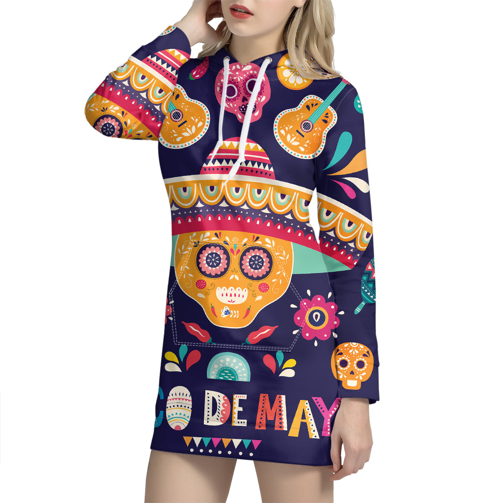 Mexican Skull Cinco de Mayo Print Pullover Hoodie Dress