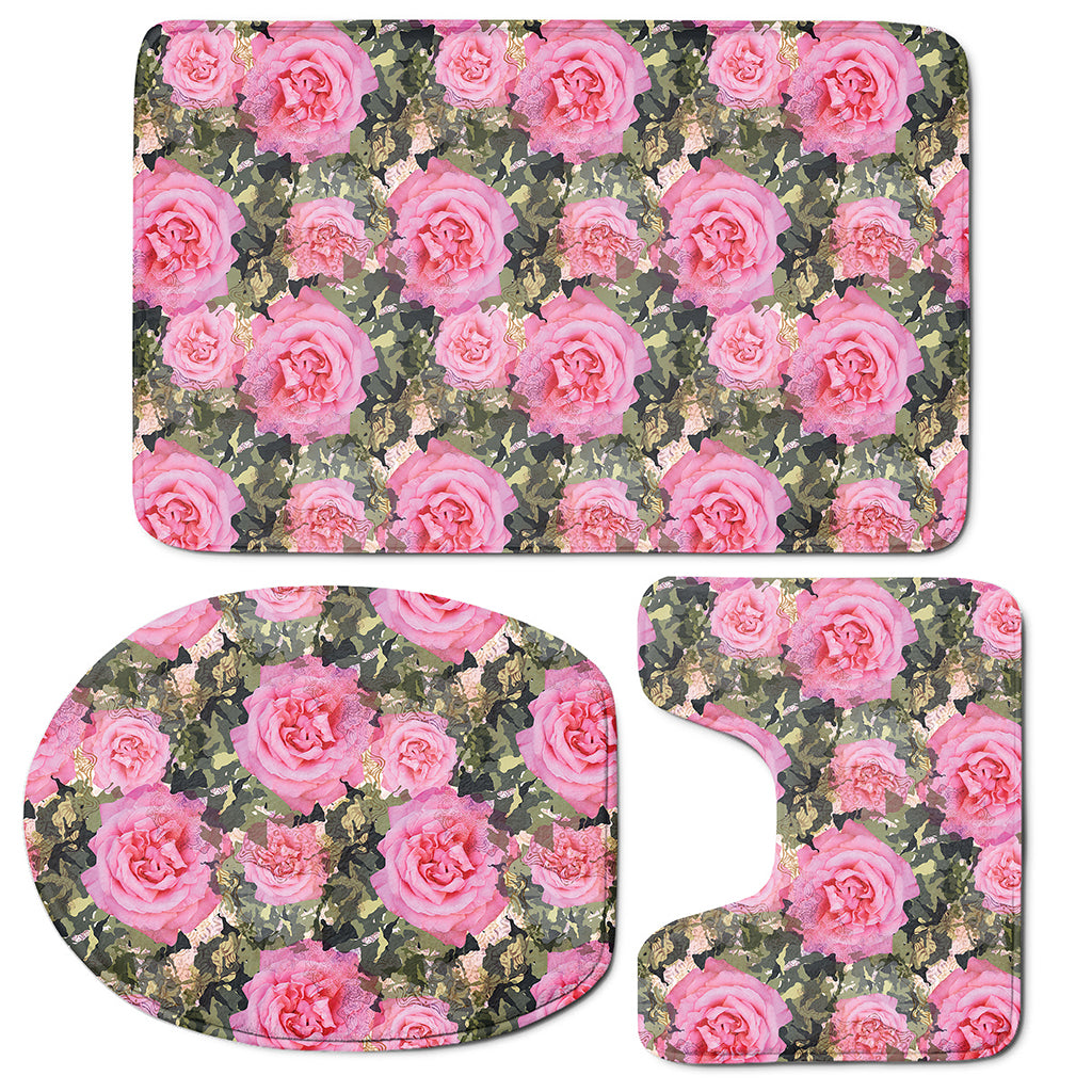 Military Camouflage Flower Pattern Print 3 Piece Bath Mat Set