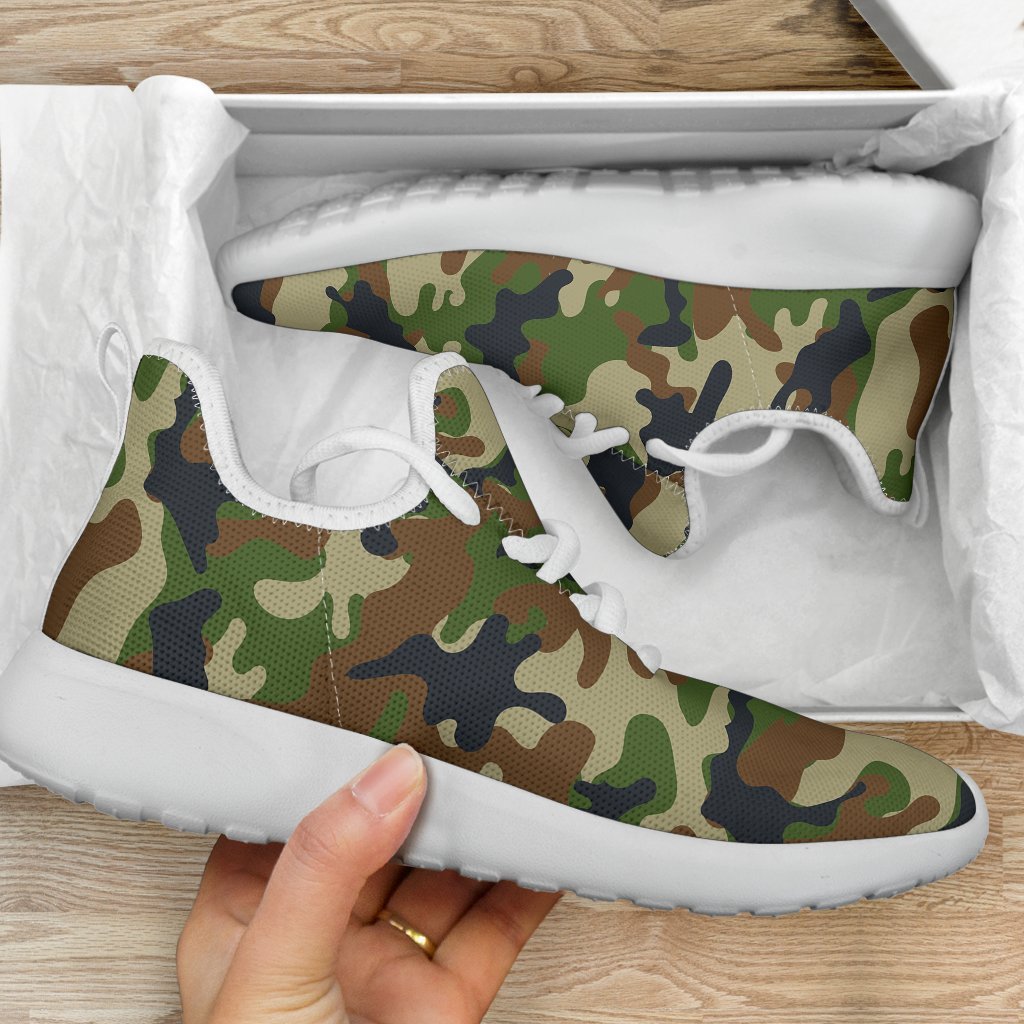 Military Green Camouflage Print Mesh Knit Shoes GearFrost