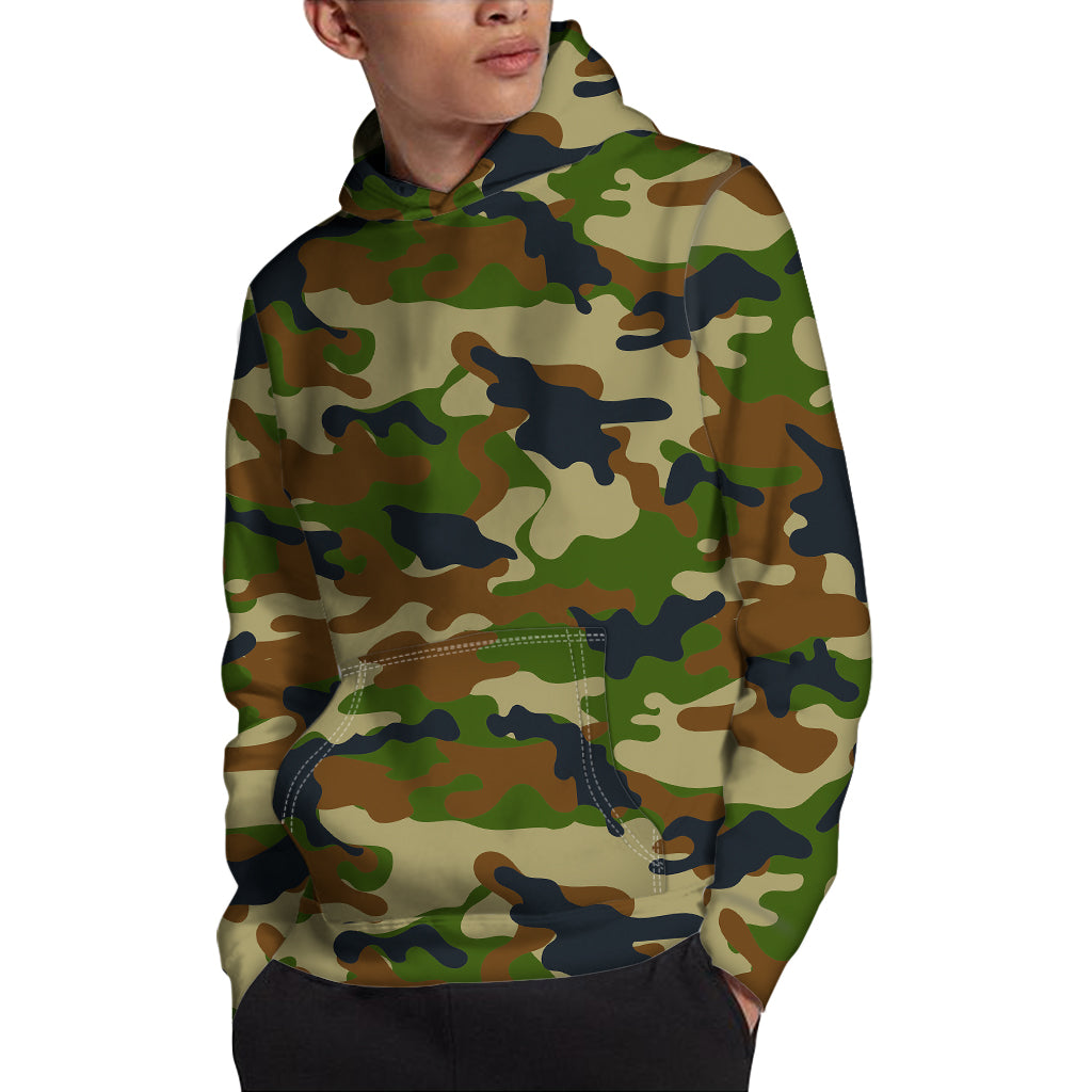 Military Green Camouflage Print Pullover Hoodie