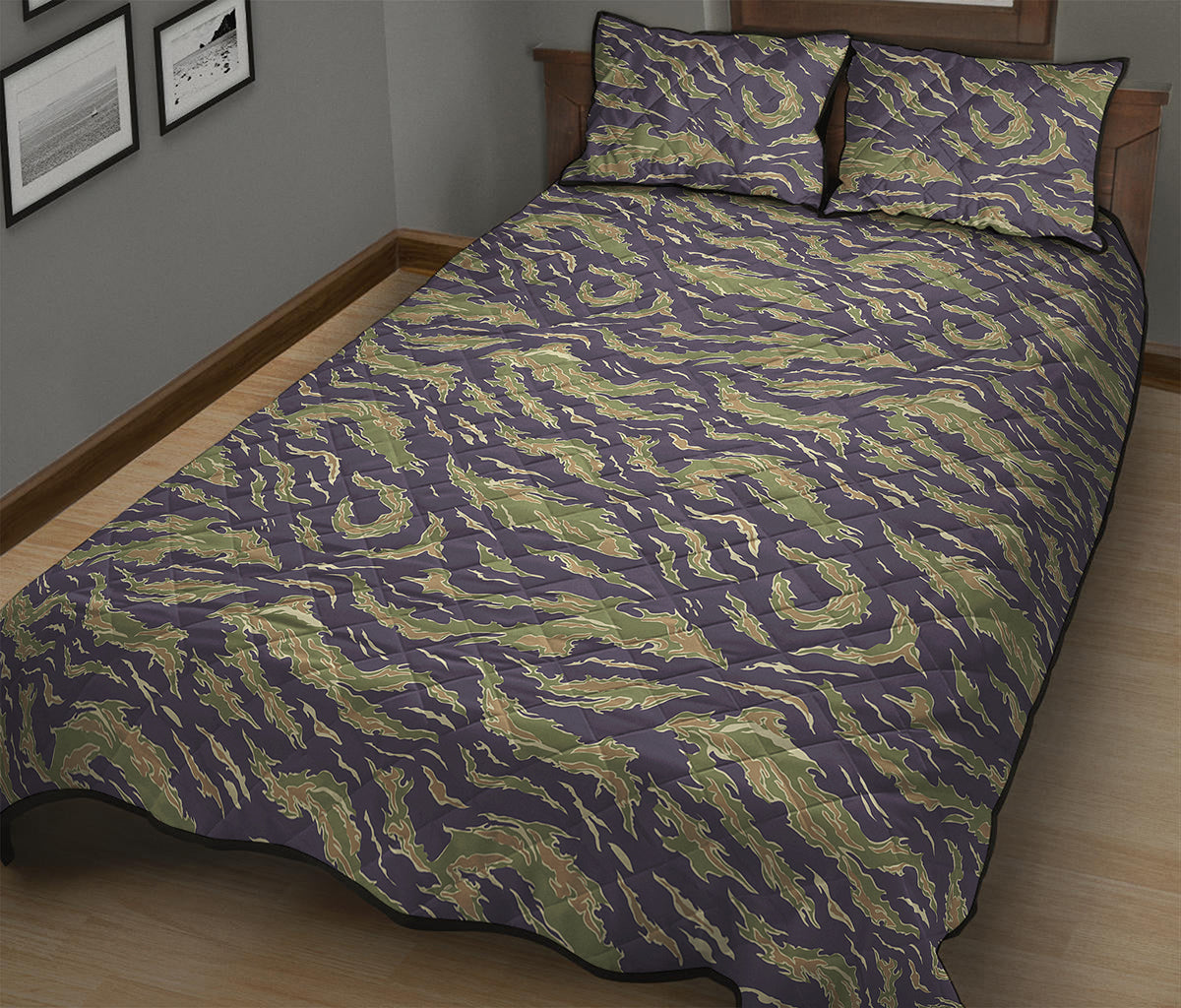 Military Tiger Stripe Camouflage Print Quilt Bed Set