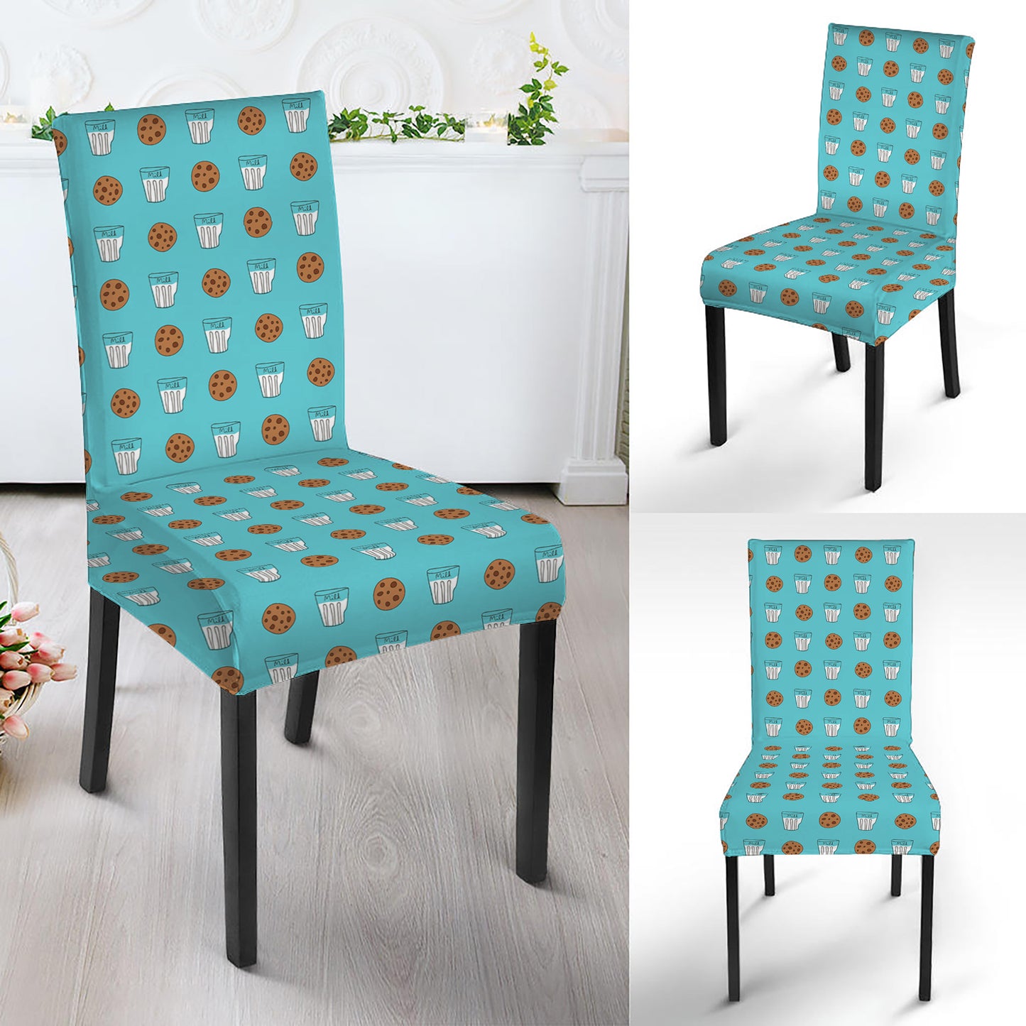 Milk And Cookies Pattern Print Dining Chair Slipcover