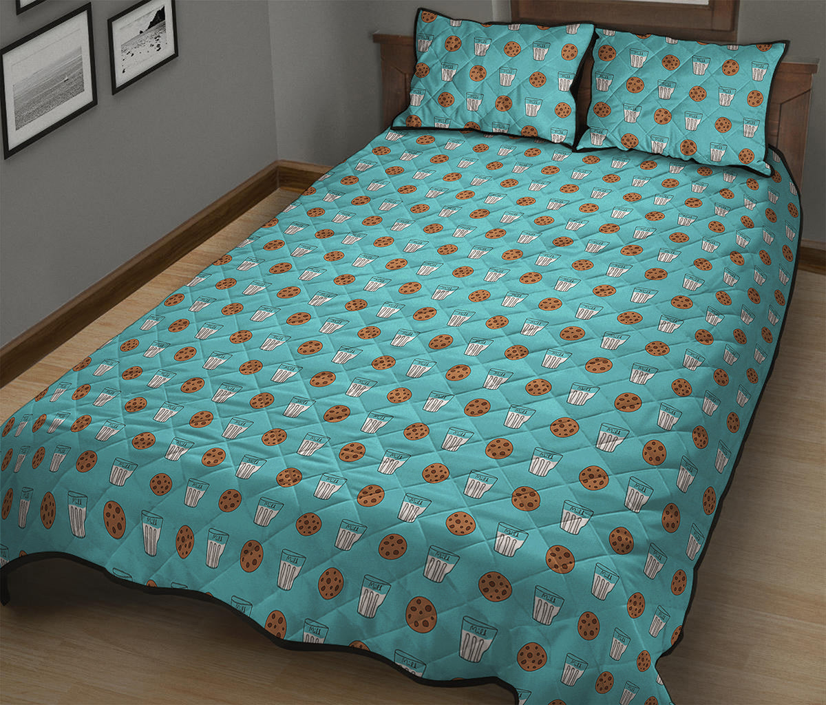 Milk And Cookies Pattern Print Quilt Bed Set