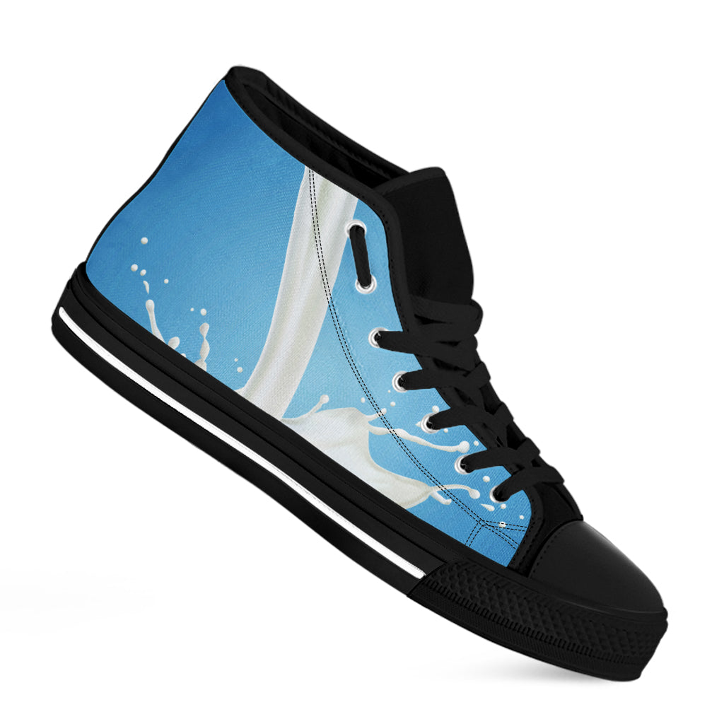 Milk Splash Print Black High Top Shoes