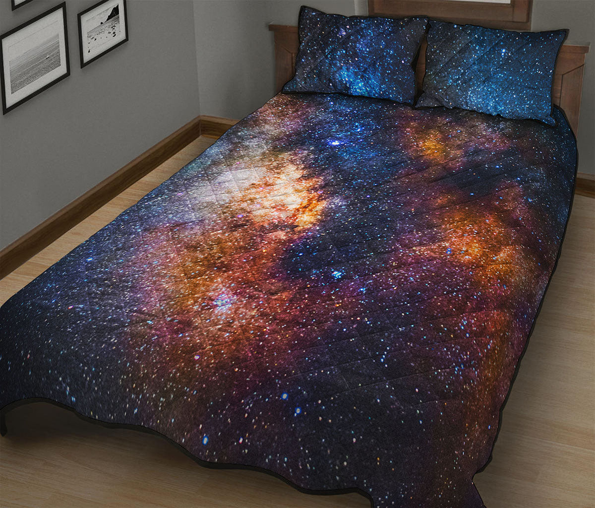 Milky Way Universe Galaxy Space Print Quilt Bed Set