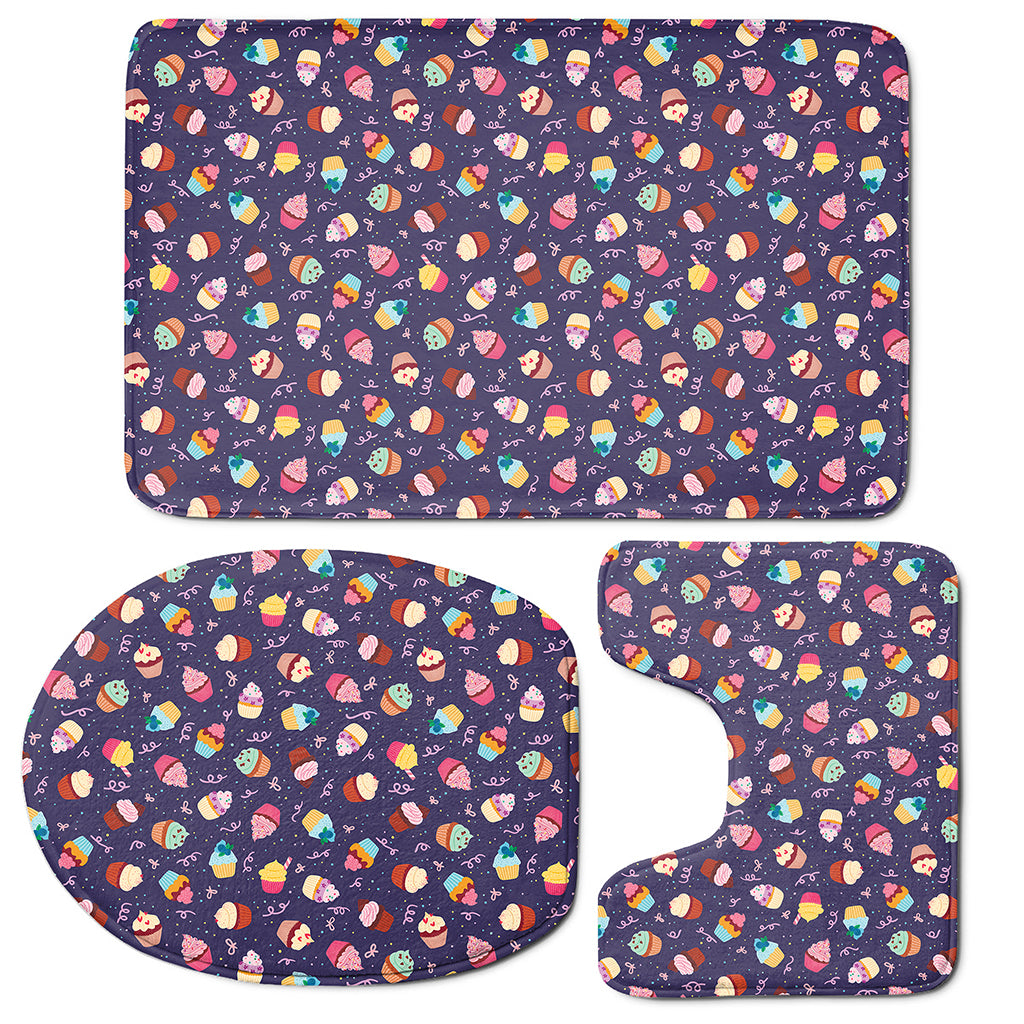 Mini Cupcake Pattern Print 3 Piece Bath Mat Set