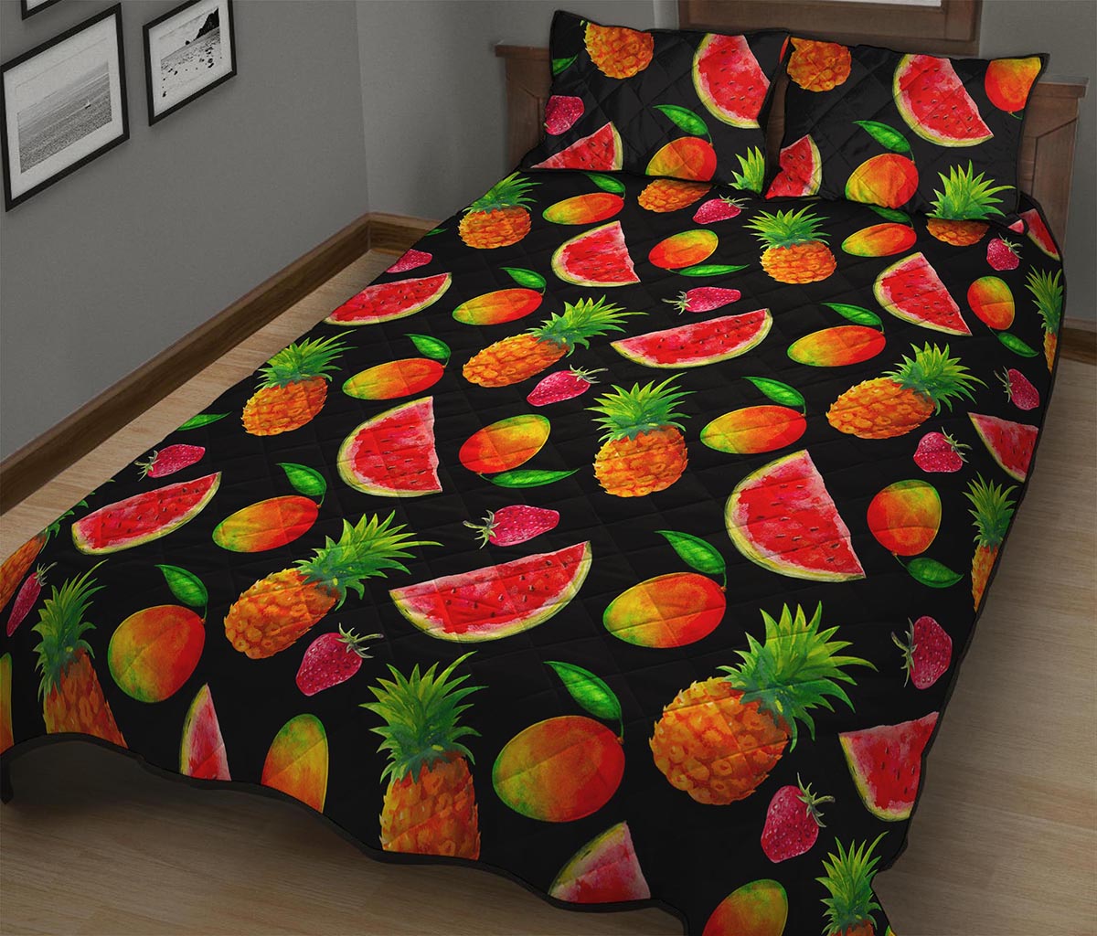 Mix Fruit Pineapple Pattern Print Quilt Bed Set