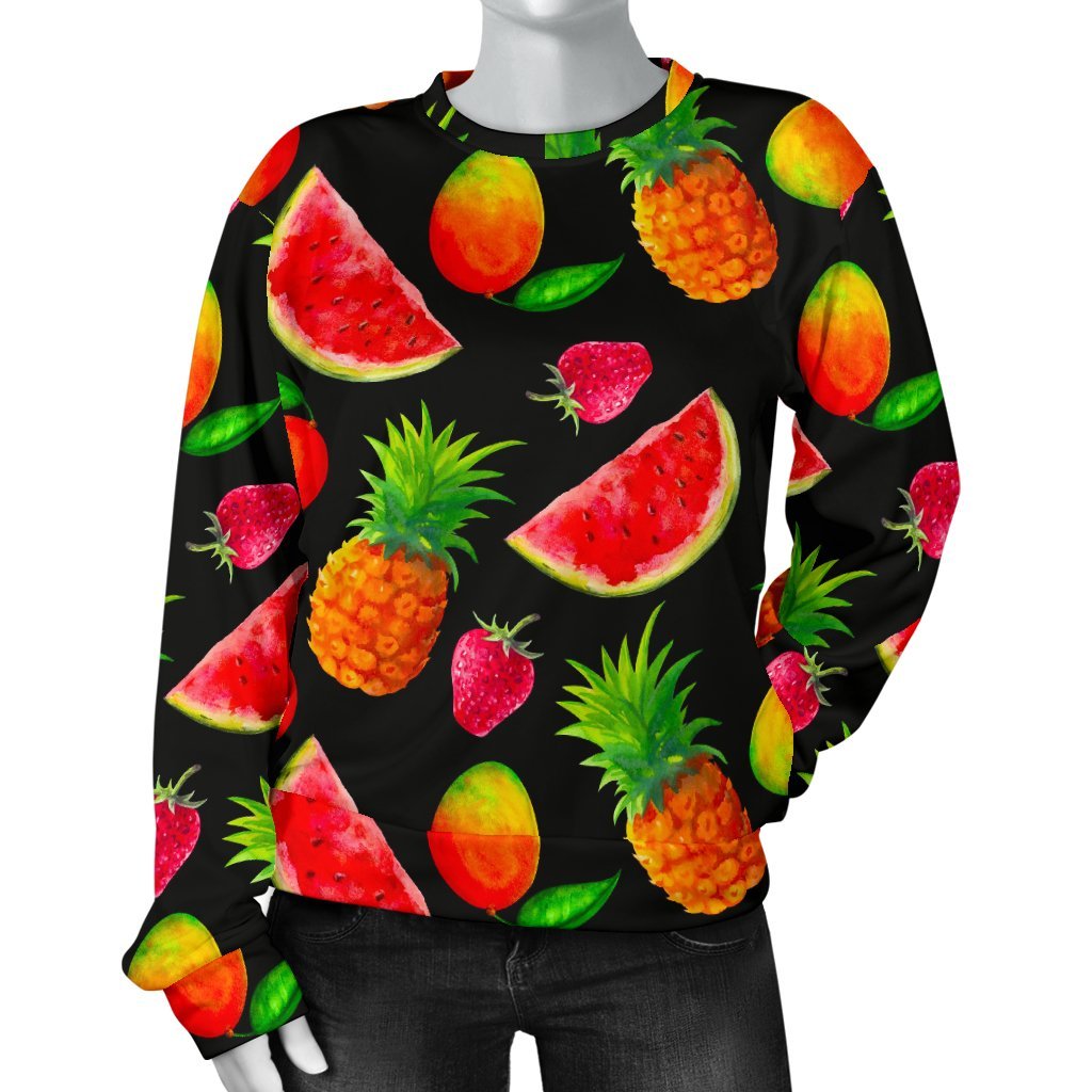 Mix Fruit Pineapple Pattern Print Women's Crewneck Sweatshirt GearFrost
