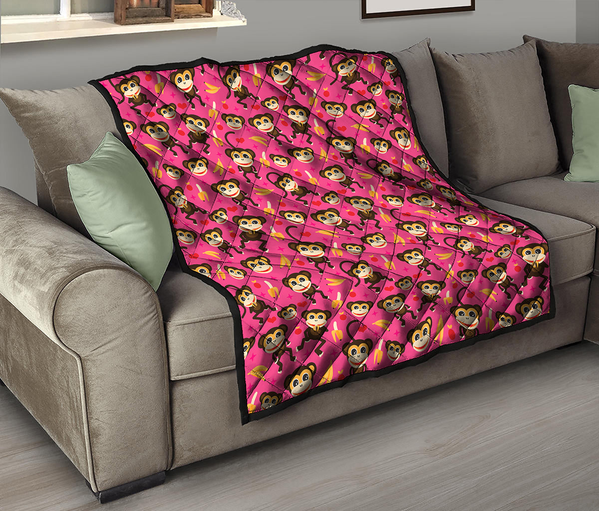 Monkey And Banana Pattern Print Quilt