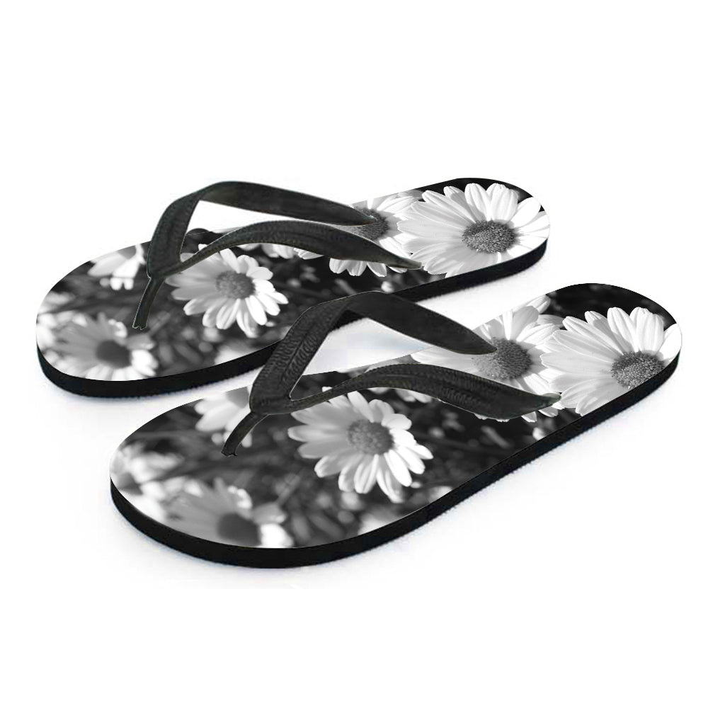 Monochrome Daisy Flower Print Flip Flops