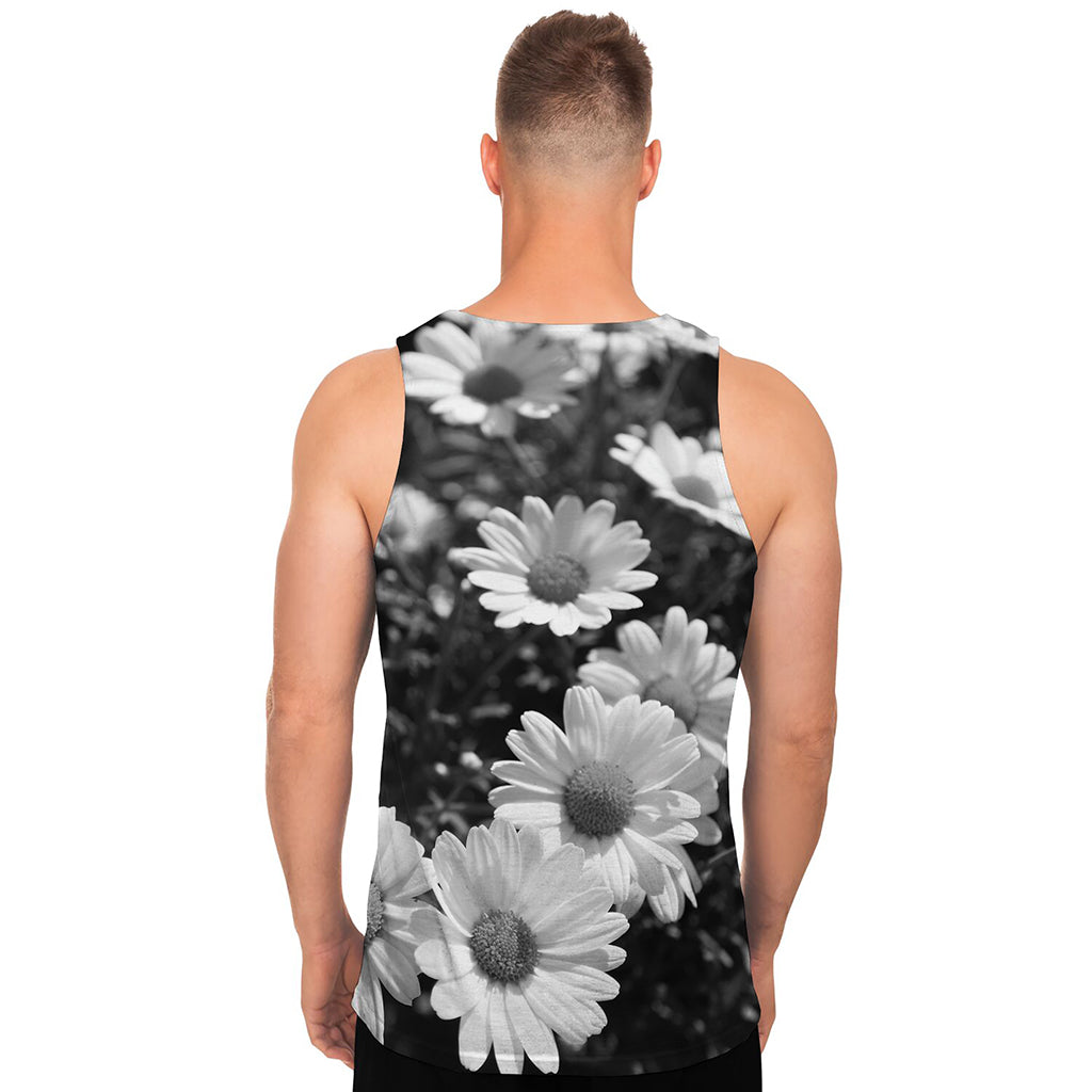Monochrome Daisy Flower Print Men's Tank Top
