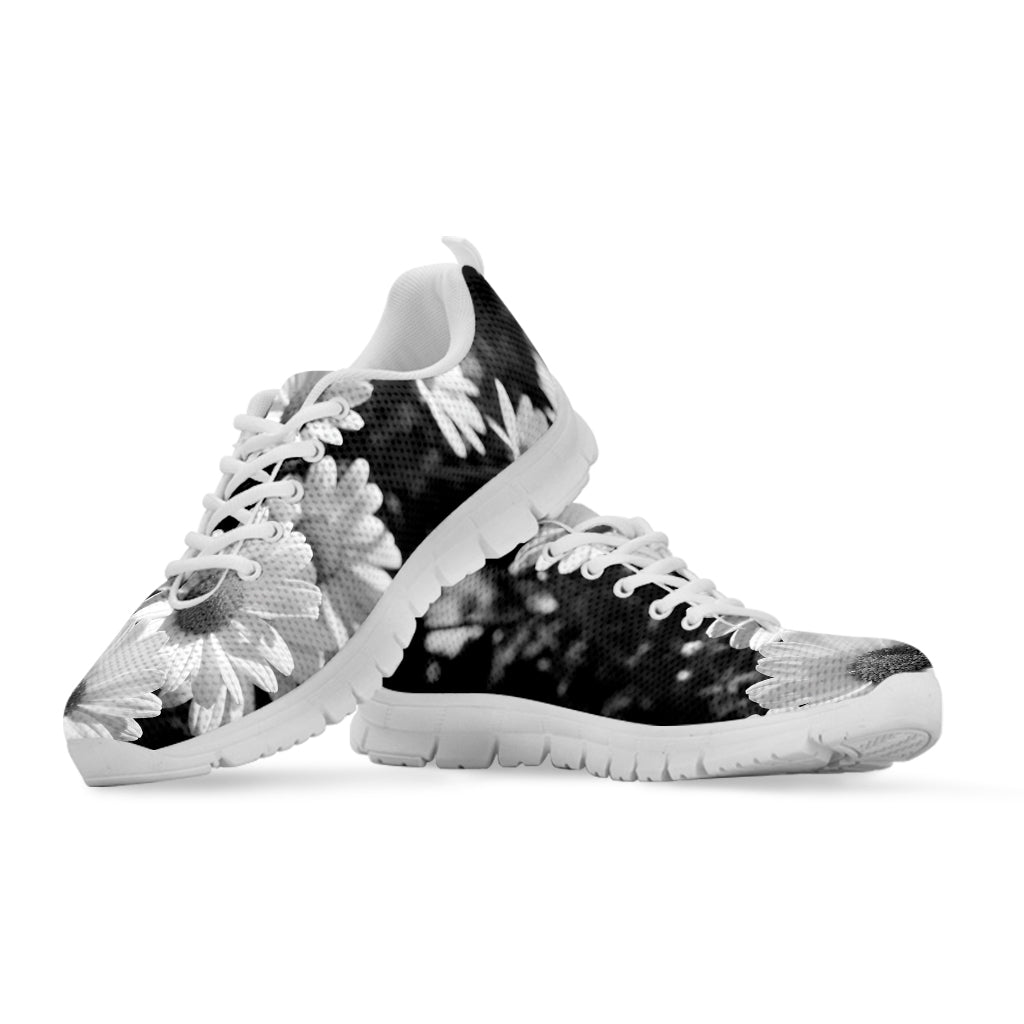Monochrome Daisy Flower Print White Sneakers