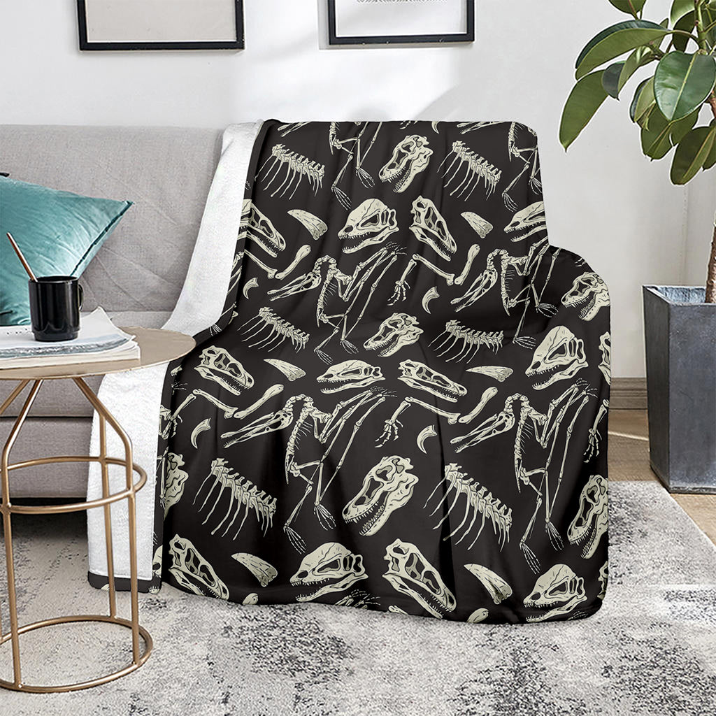 Monochrome Dinosaur Fossil Pattern Print Blanket