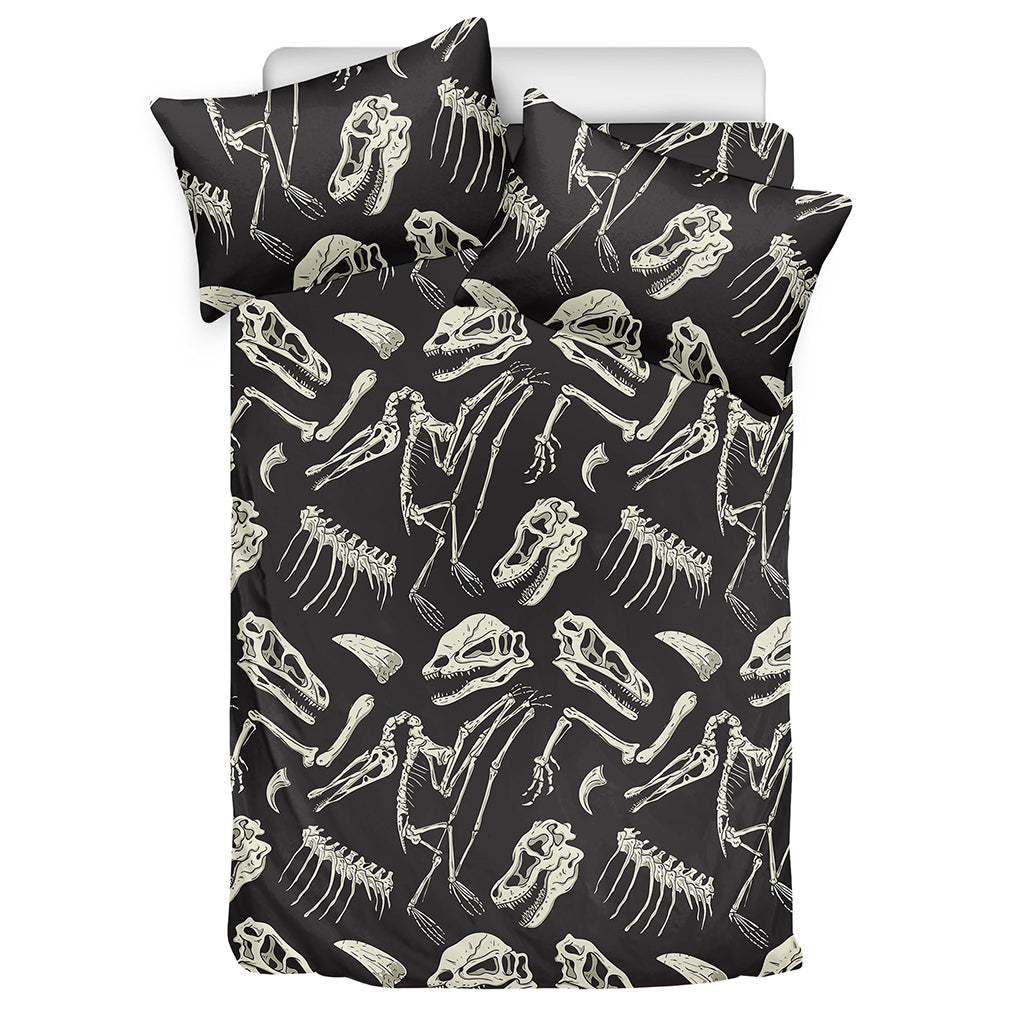 Monochrome Dinosaur Fossil Pattern Print Duvet Cover Bedding Set