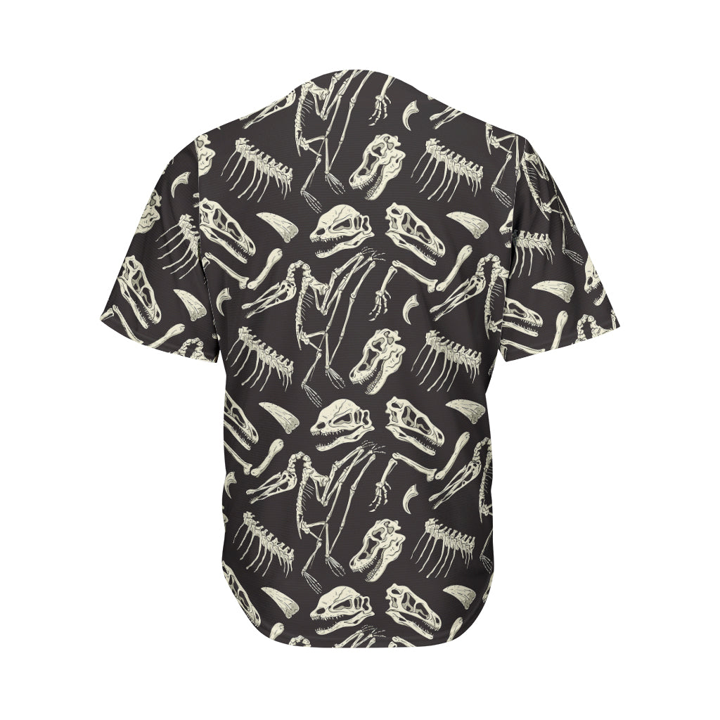 Monochrome Dinosaur Fossil Pattern Print Men's Baseball Jersey