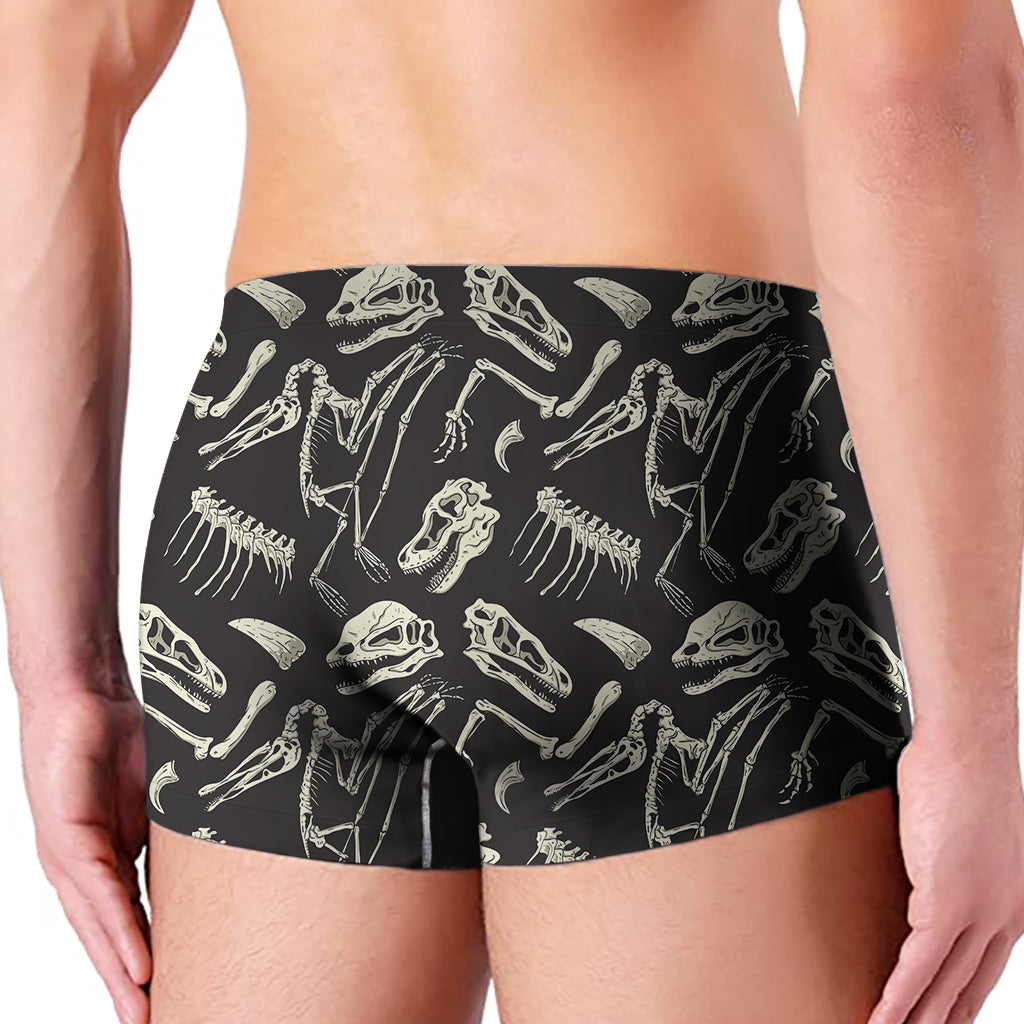 Monochrome Dinosaur Fossil Pattern Print Men's Boxer Briefs