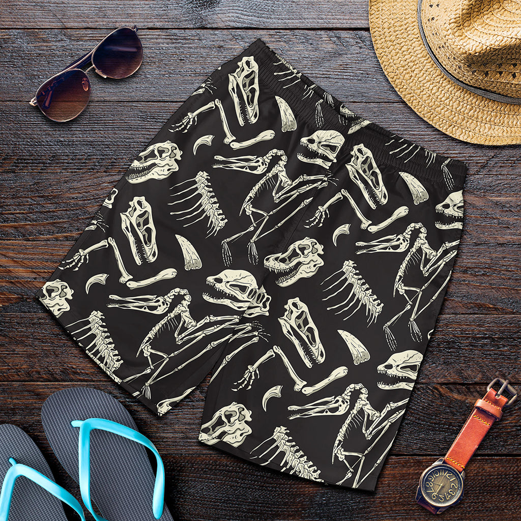 Monochrome Dinosaur Fossil Pattern Print Men's Shorts