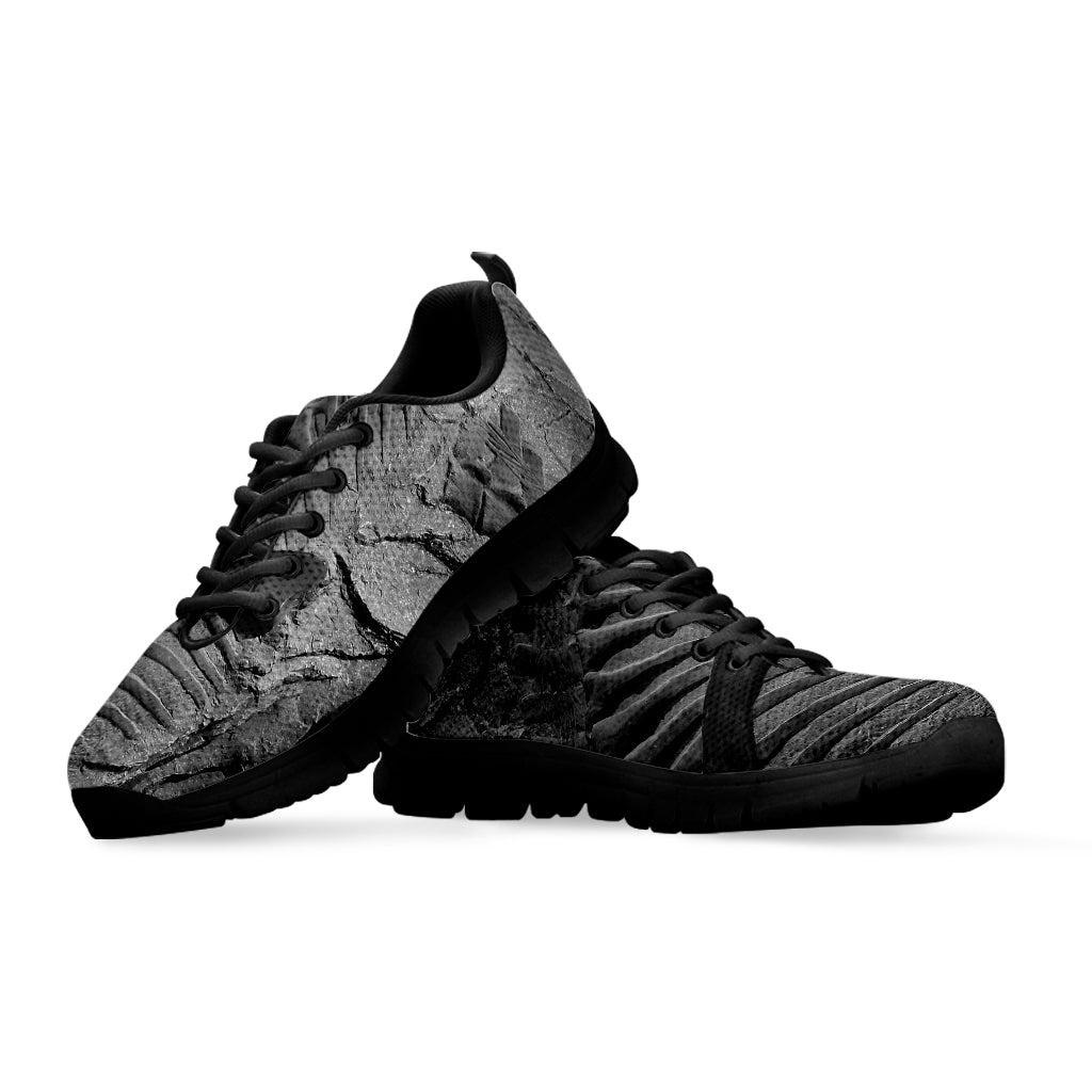 Monochrome Dinosaur Fossil Print Black Sneakers