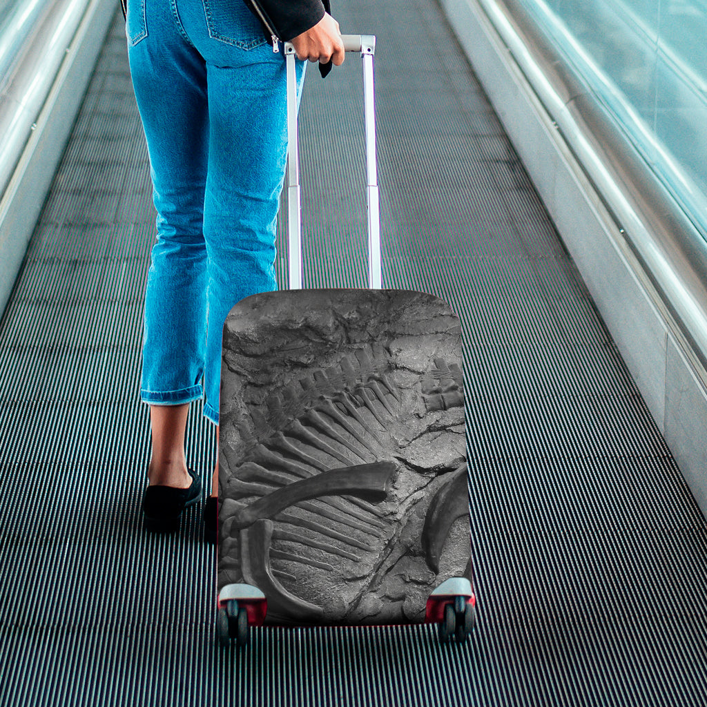 Monochrome Dinosaur Fossil Print Luggage Cover