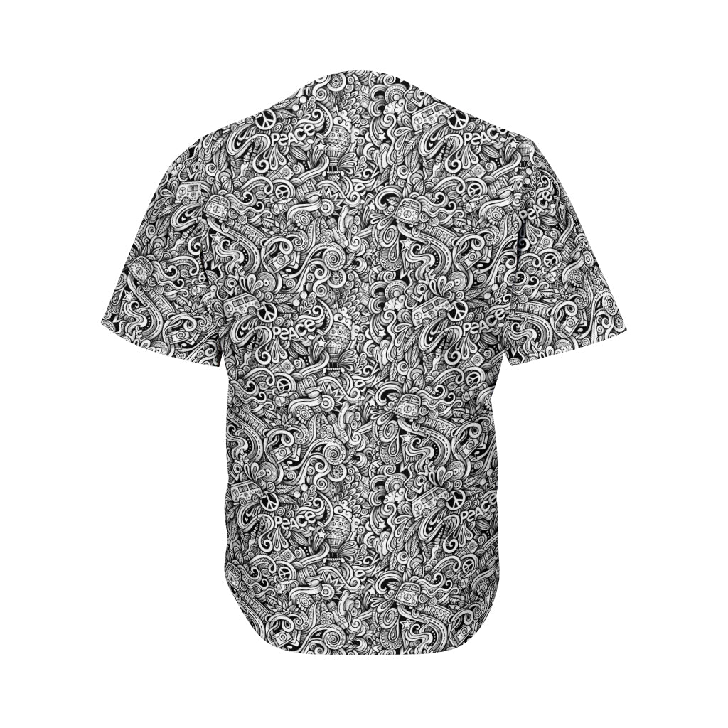 Monochrome Graffiti Hippie Pattern Print Men's Baseball Jersey