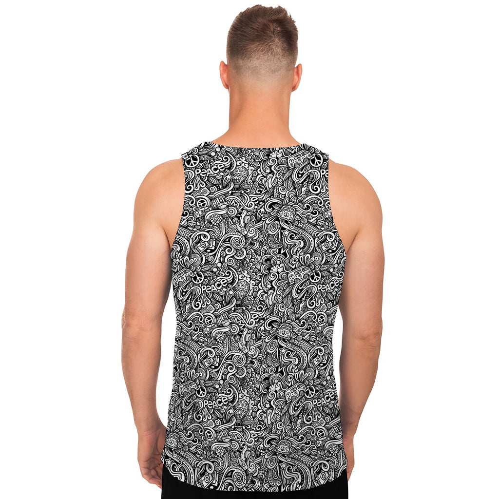 Monochrome Graffiti Hippie Pattern Print Men's Tank Top