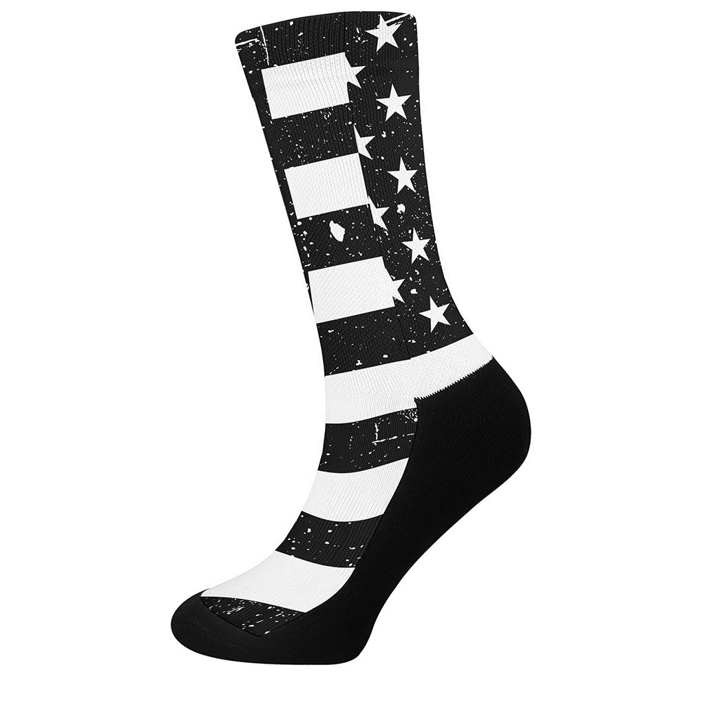 Monochrome Grunge American Flag Print Crew Socks