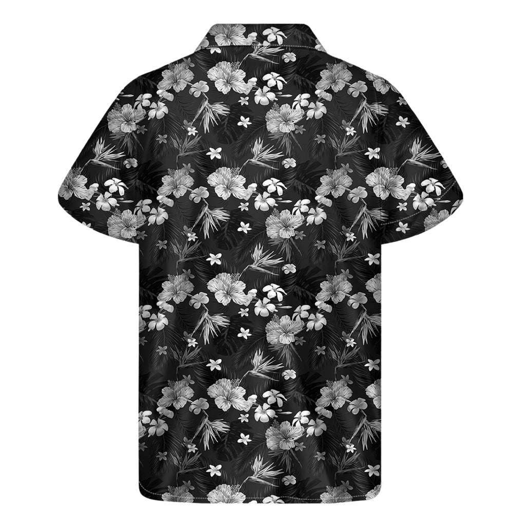 Monochrome Hawaiian Floral Print Men's Short Sleeve Shirt