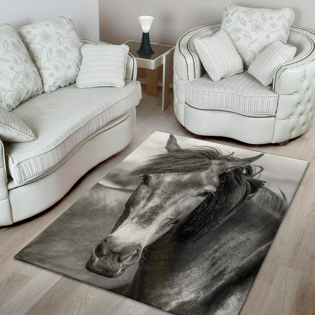 Monochrome Horse Print Area Rug
