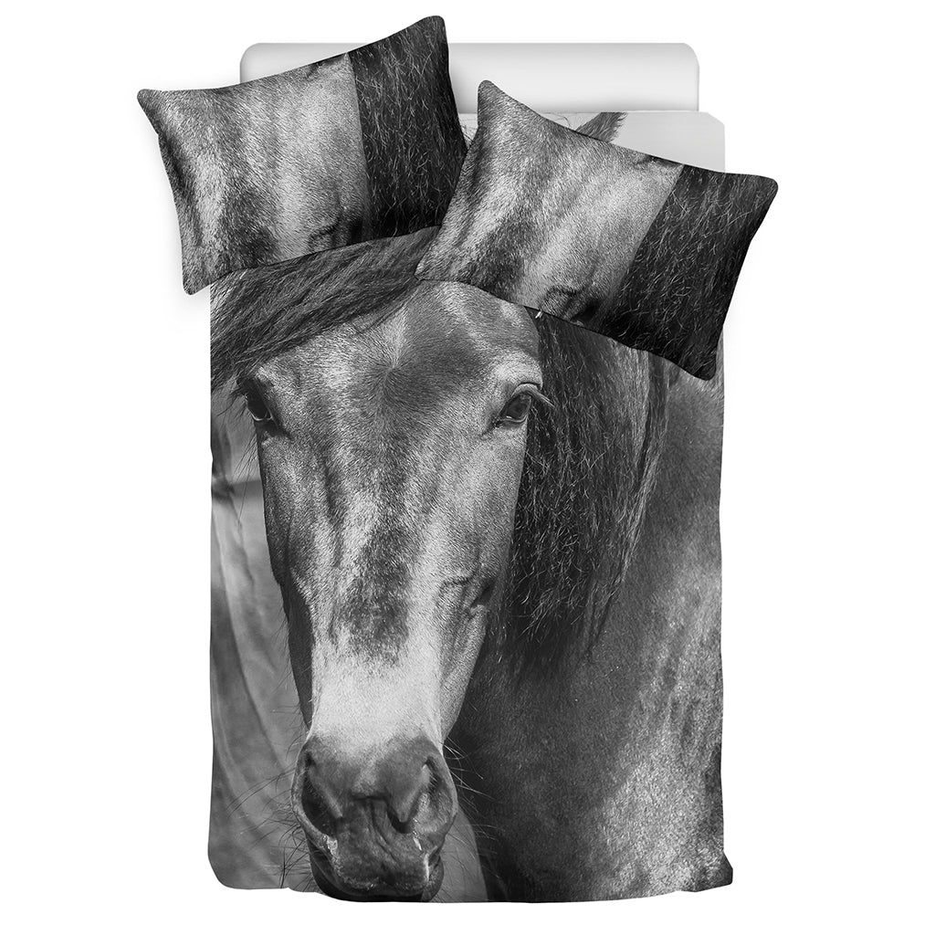 Monochrome Horse Print Duvet Cover Bedding Set