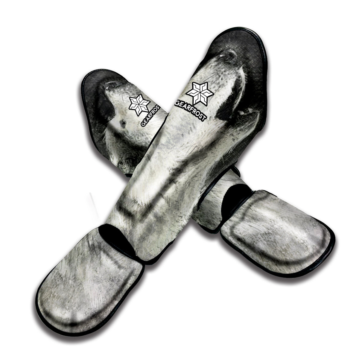 Monochrome Howling Wolf Print Muay Thai Shin Guard