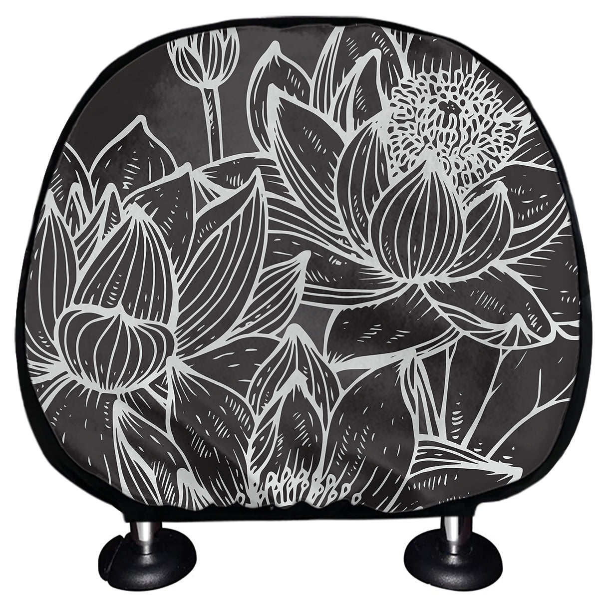Monochrome Lotus Print Car Headrest Covers