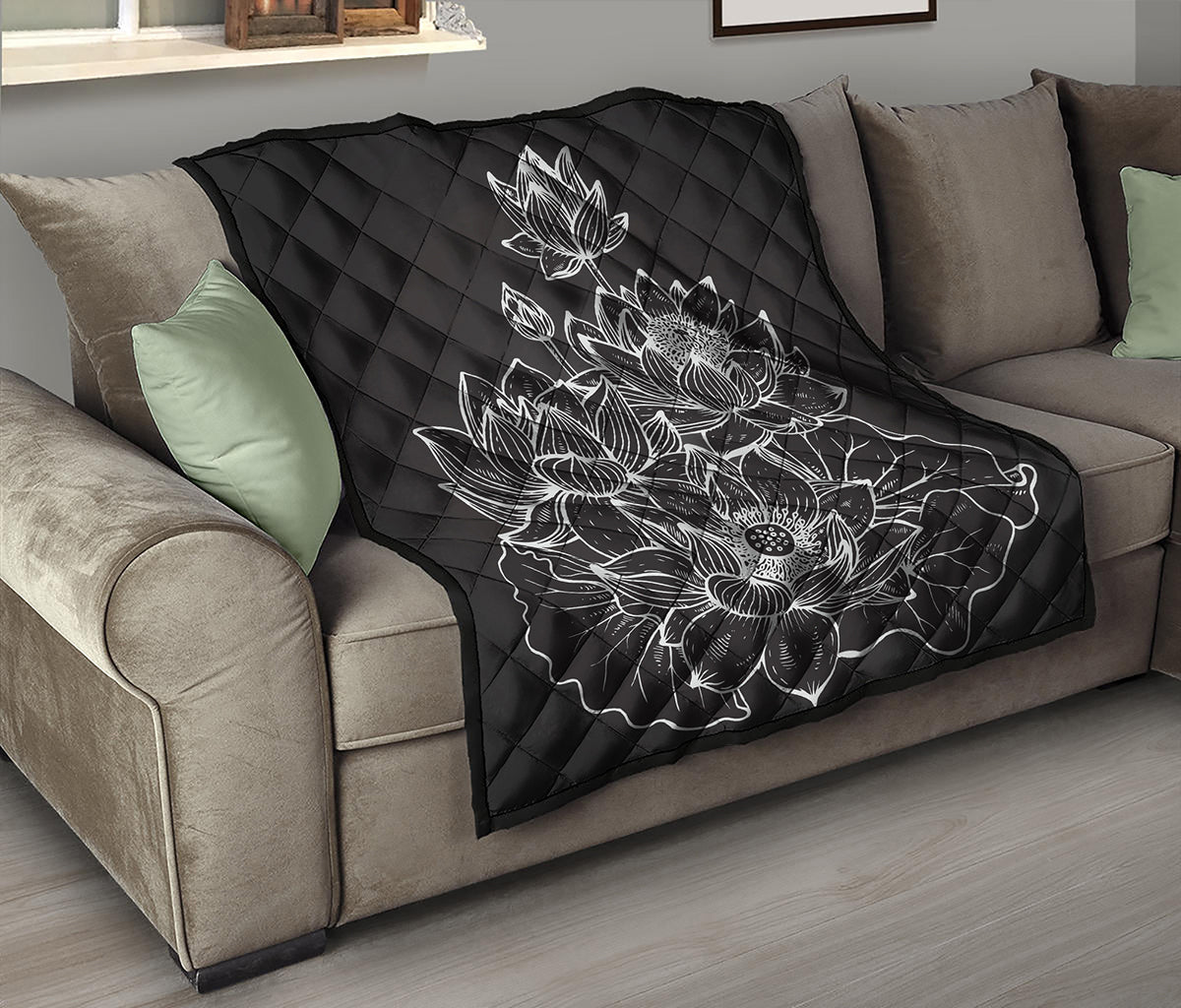 Monochrome Lotus Print Quilt