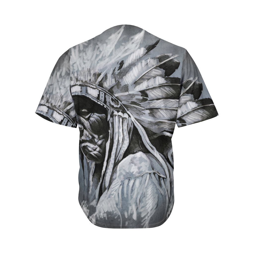 Monochrome Native Indian Portrait Print Men's Baseball Jersey
