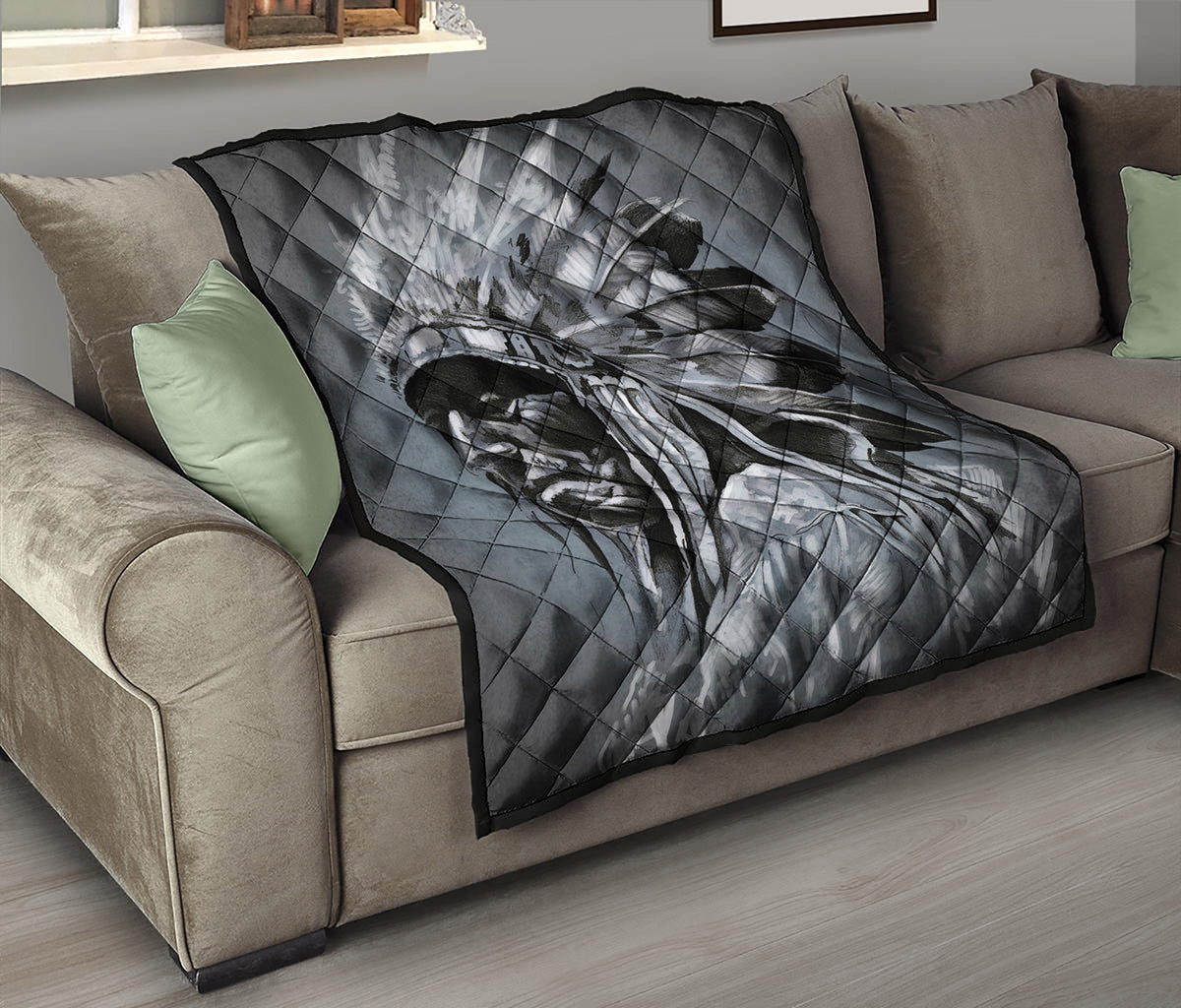Monochrome Native Indian Portrait Print Quilt