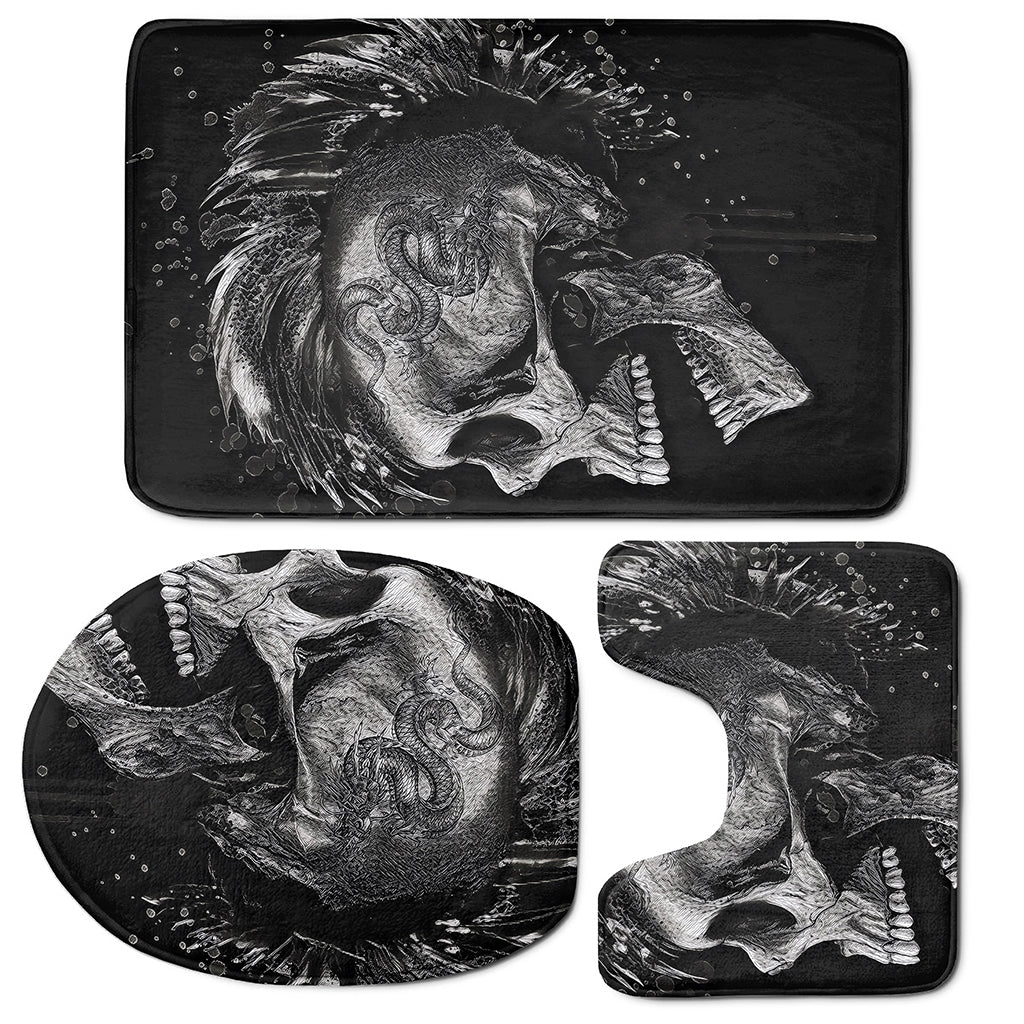 Monochrome Punk Skull Print 3 Piece Bath Mat Set