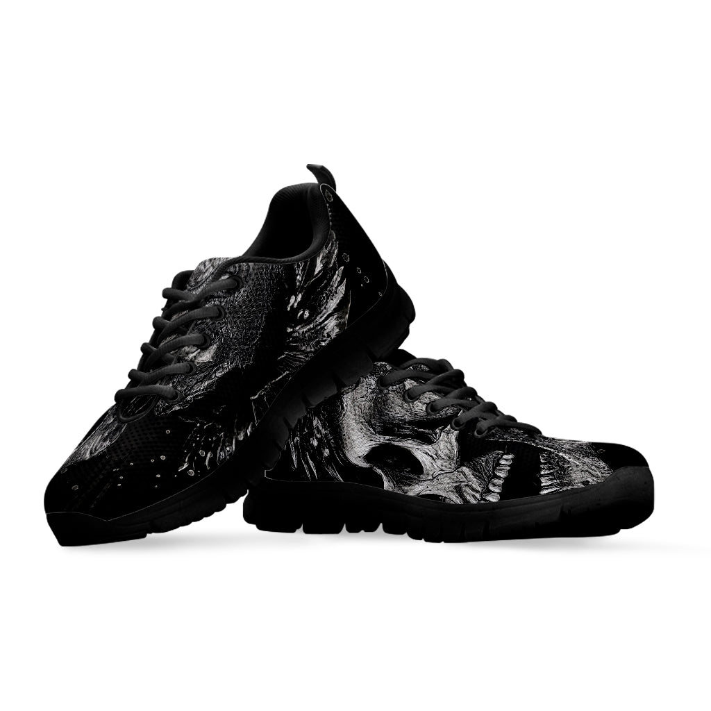 Monochrome Punk Skull Print Black Sneakers