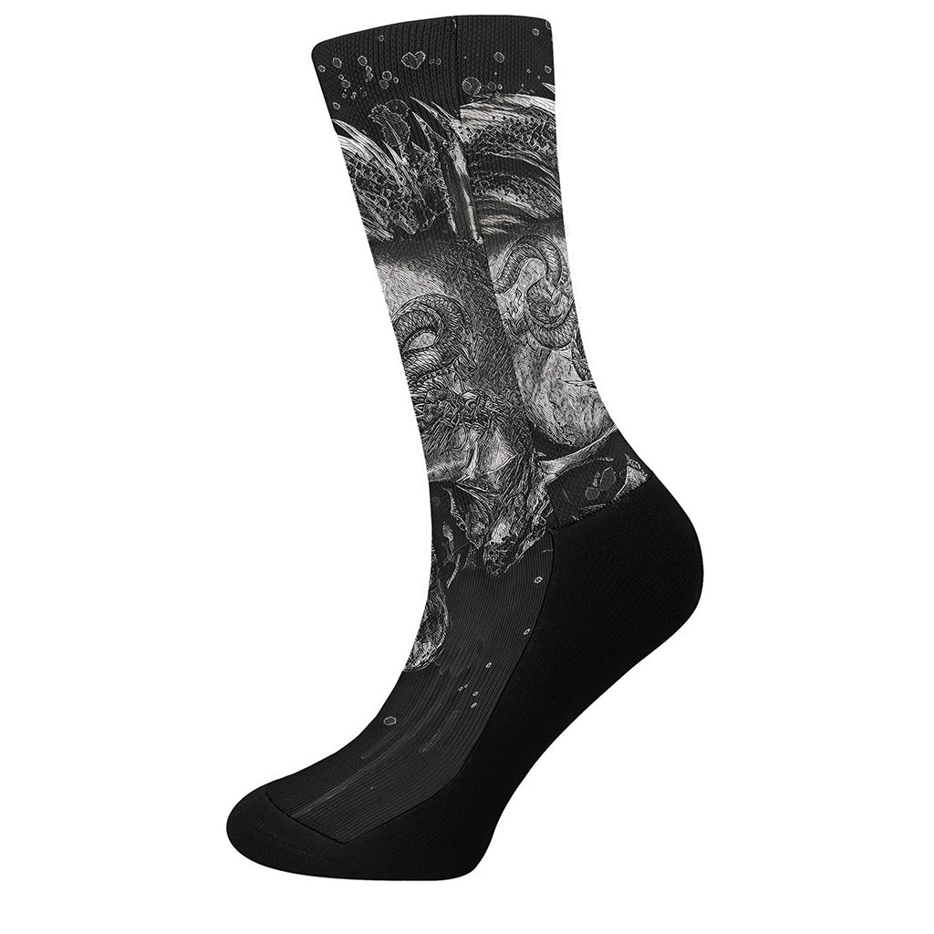 Monochrome Punk Skull Print Crew Socks