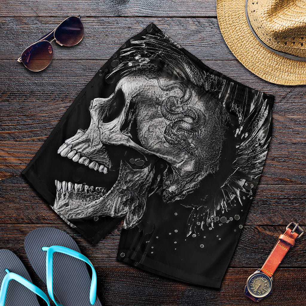 Monochrome Punk Skull Print Men's Shorts