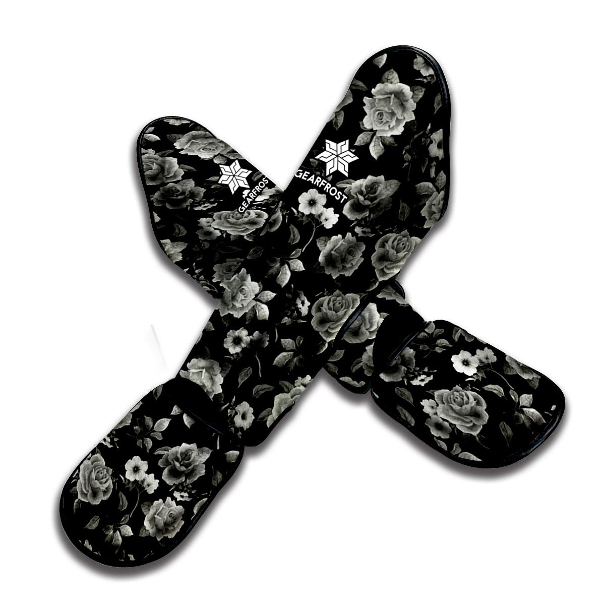 Monochrome Rose Floral Pattern Print Muay Thai Shin Guard