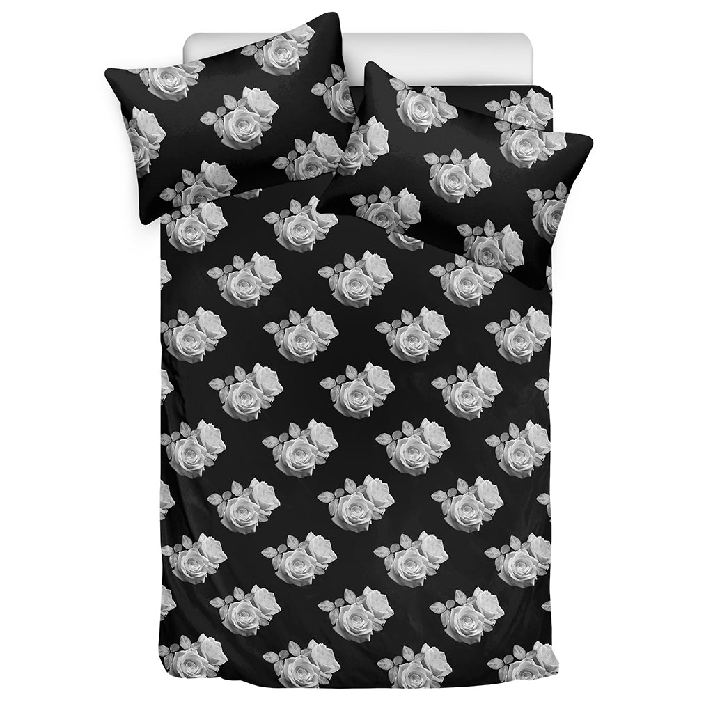 Monochrome Rose Pattern Print Duvet Cover Bedding Set