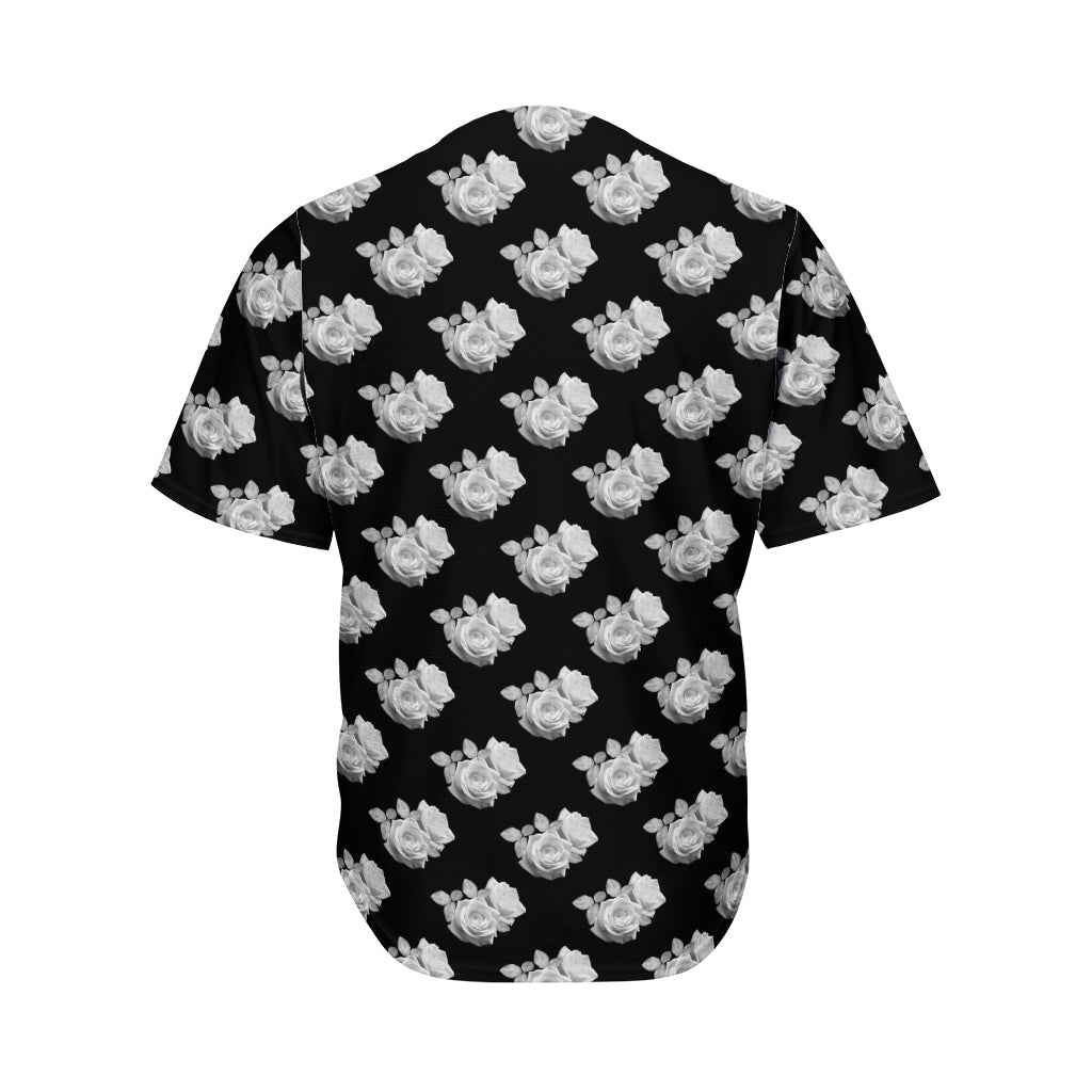 Monochrome Rose Pattern Print Men's Baseball Jersey