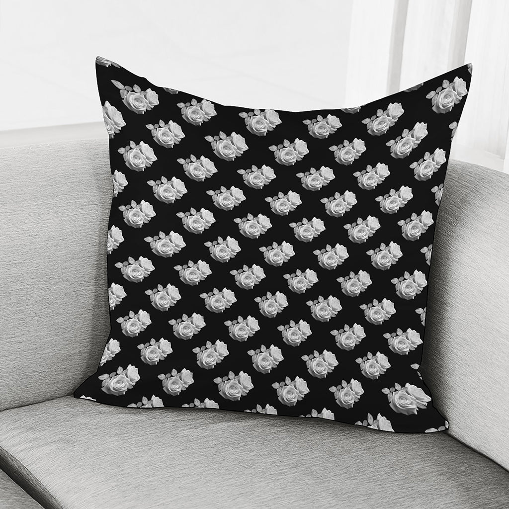 Monochrome Rose Pattern Print Pillow Cover