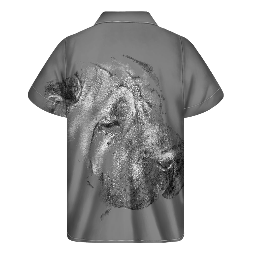 Monochrome Shar Pei Print Men's Short Sleeve Shirt
