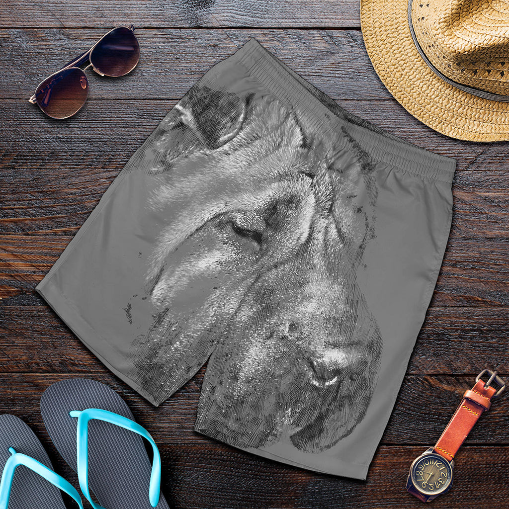 Monochrome Shar Pei Print Men's Shorts