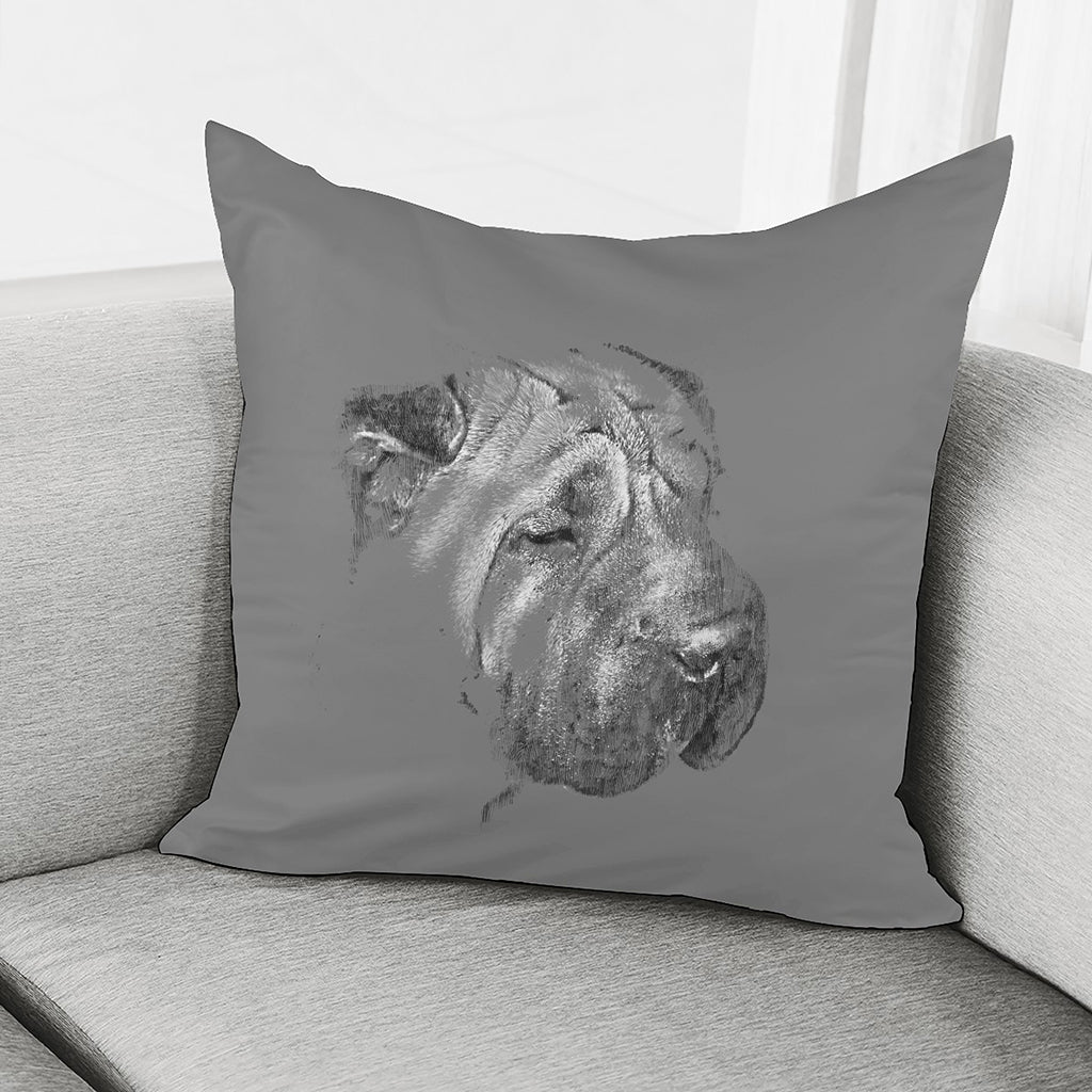 Monochrome Shar Pei Print Pillow Cover