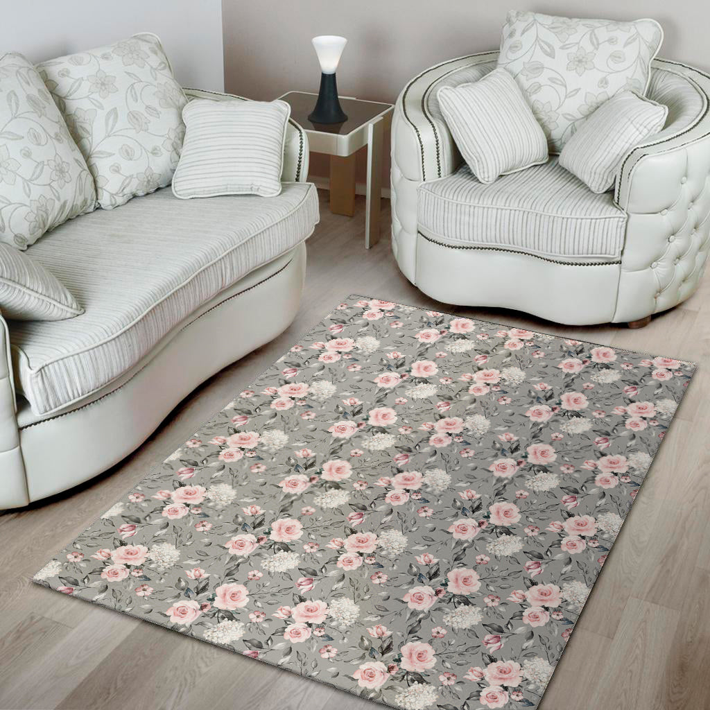 Monochrome Spring Floral Print Area Rug