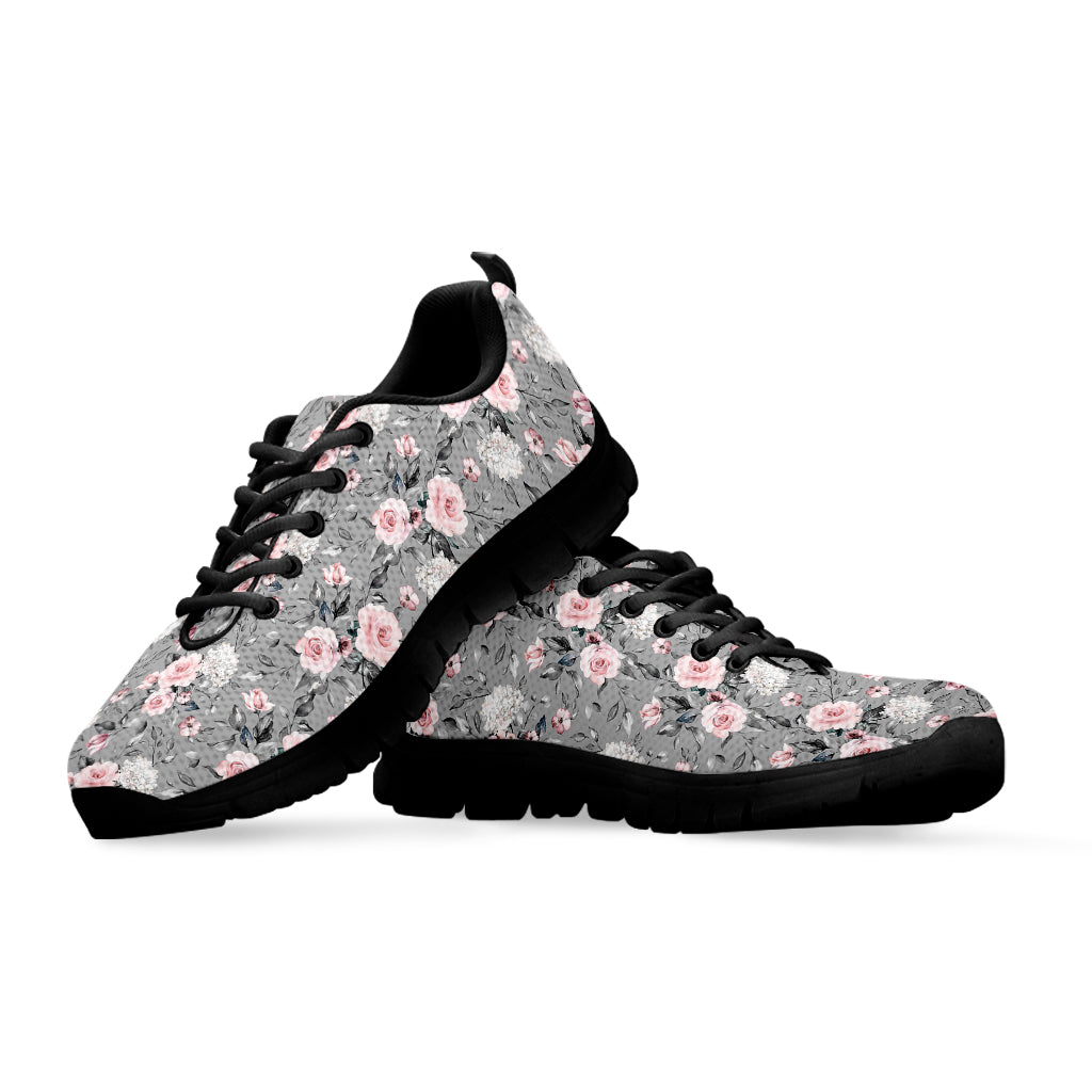 Monochrome Spring Floral Print Black Sneakers