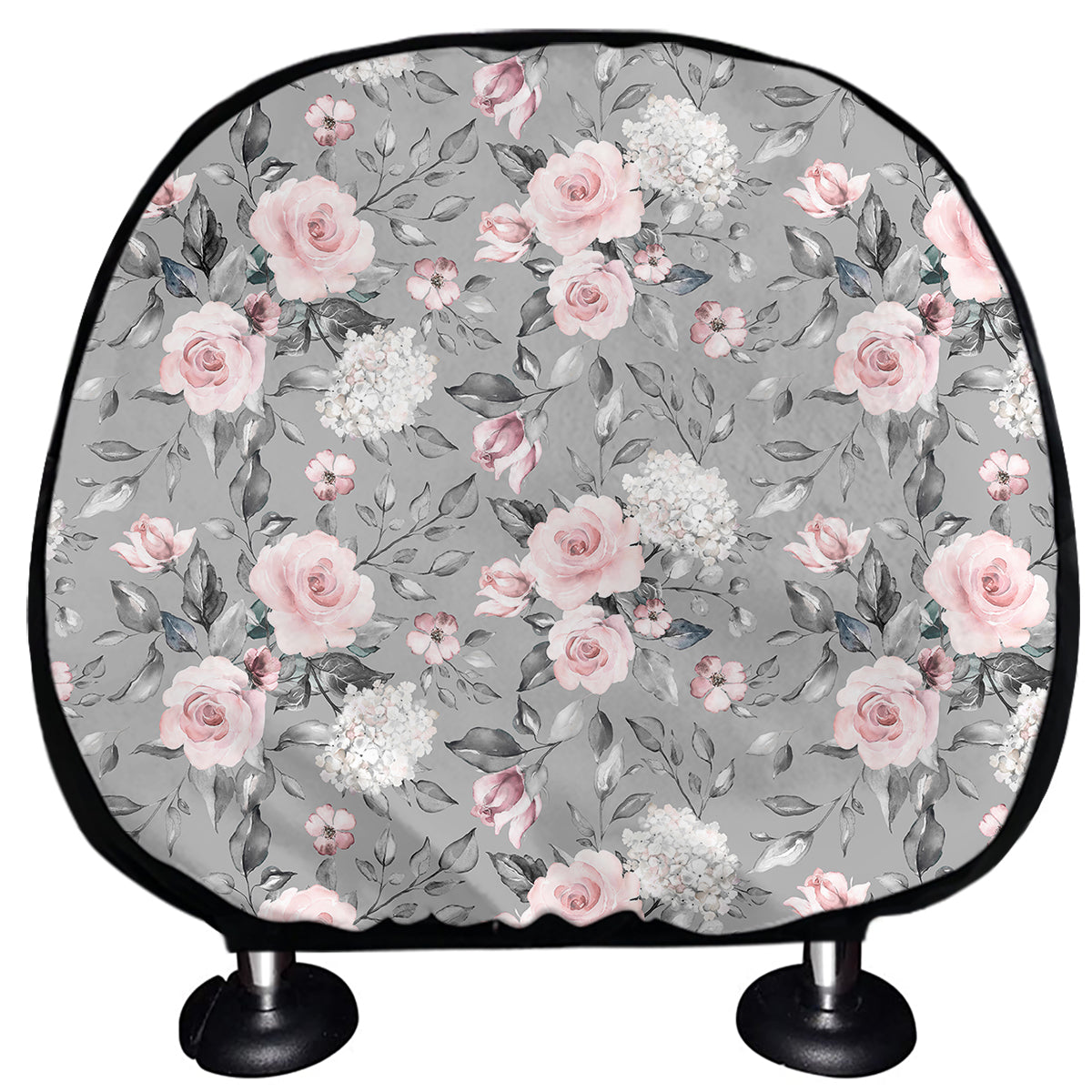 Monochrome Spring Floral Print Car Headrest Covers