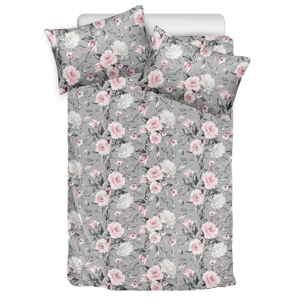 Monochrome Spring Floral Print Duvet Cover Bedding Set